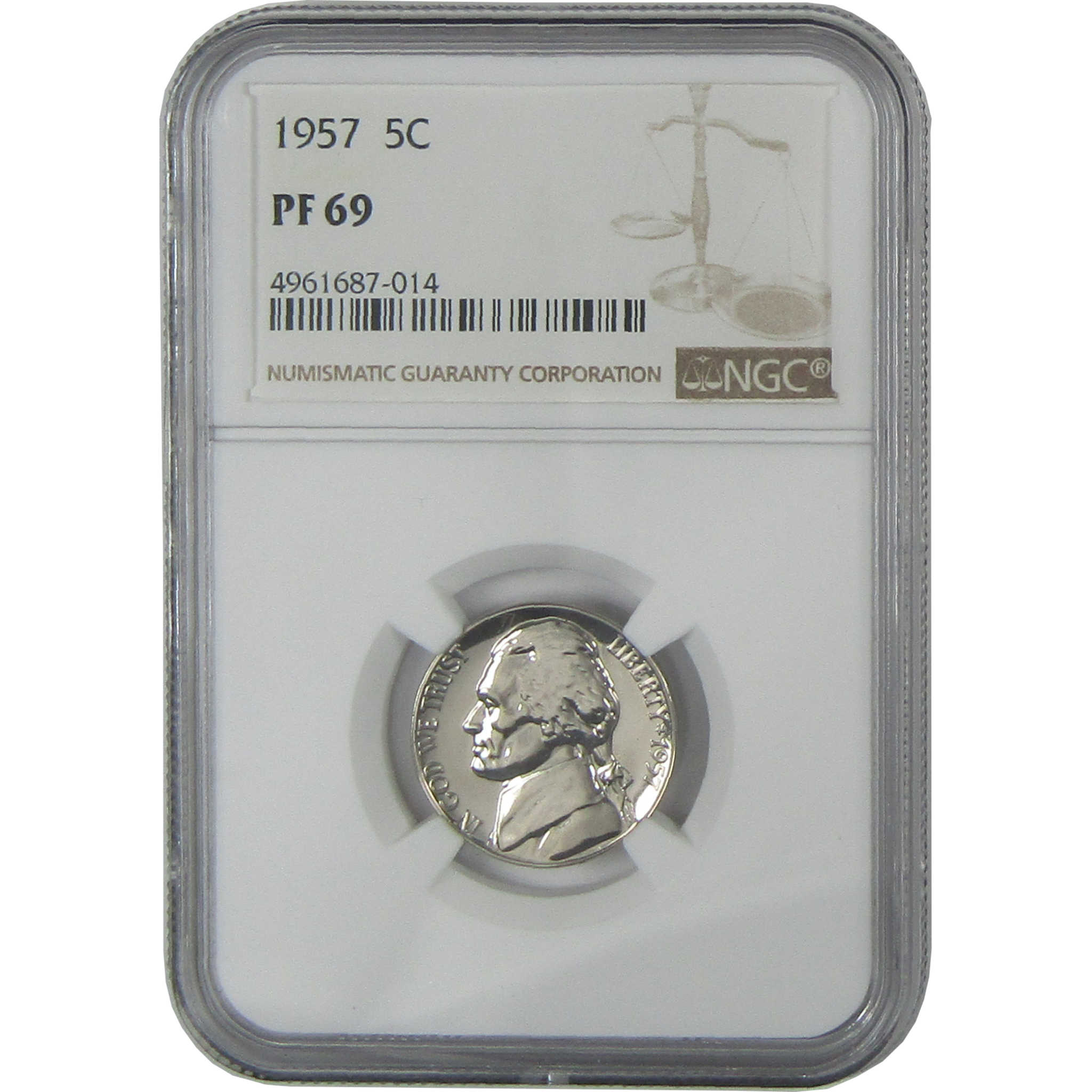 1957 Jefferson Nickel PF 69 NGC Proof 5c Coin Collectible SKU:CP367