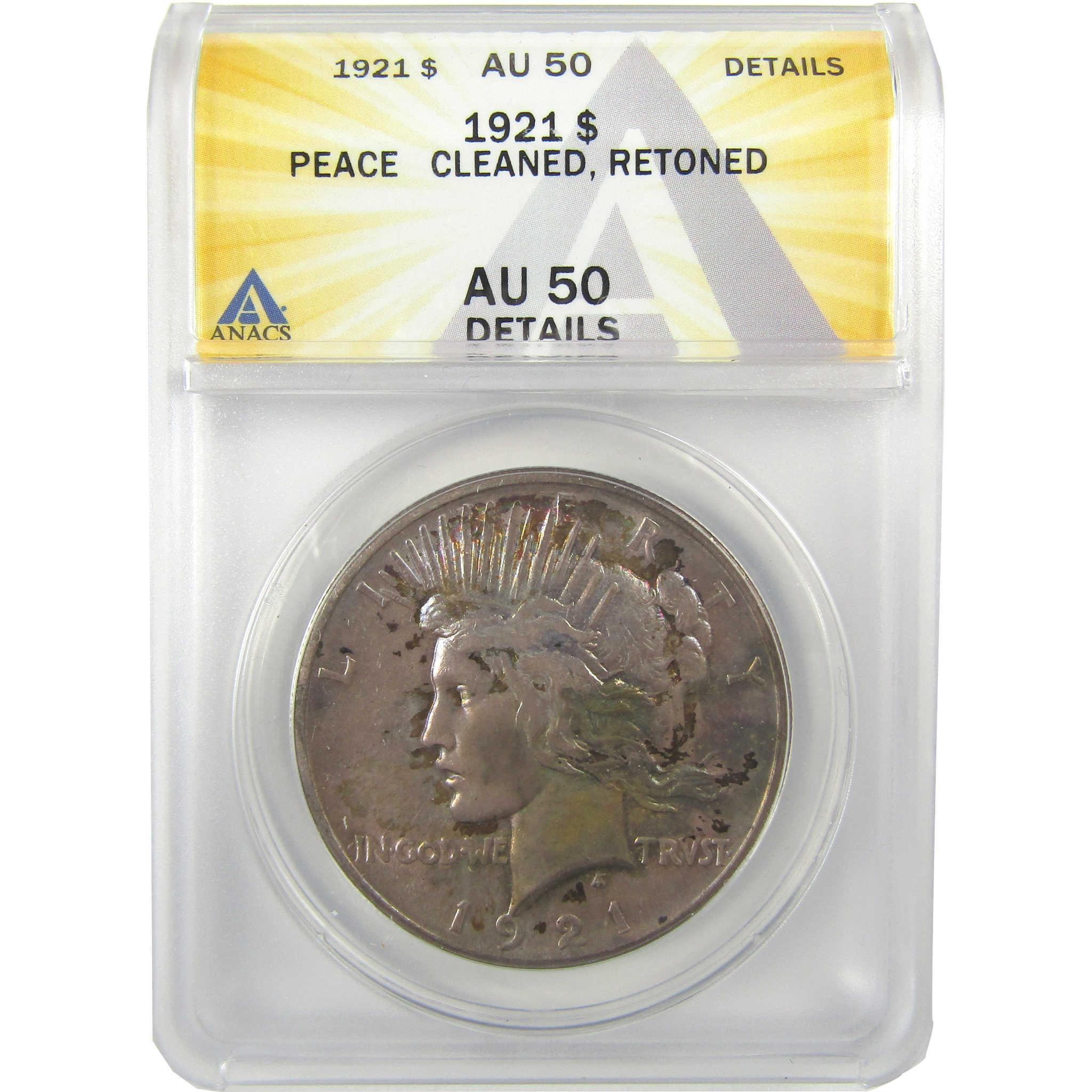 1921 High Relief Peace Dollar AU 50 Details ANACS Silver SKU:I21399