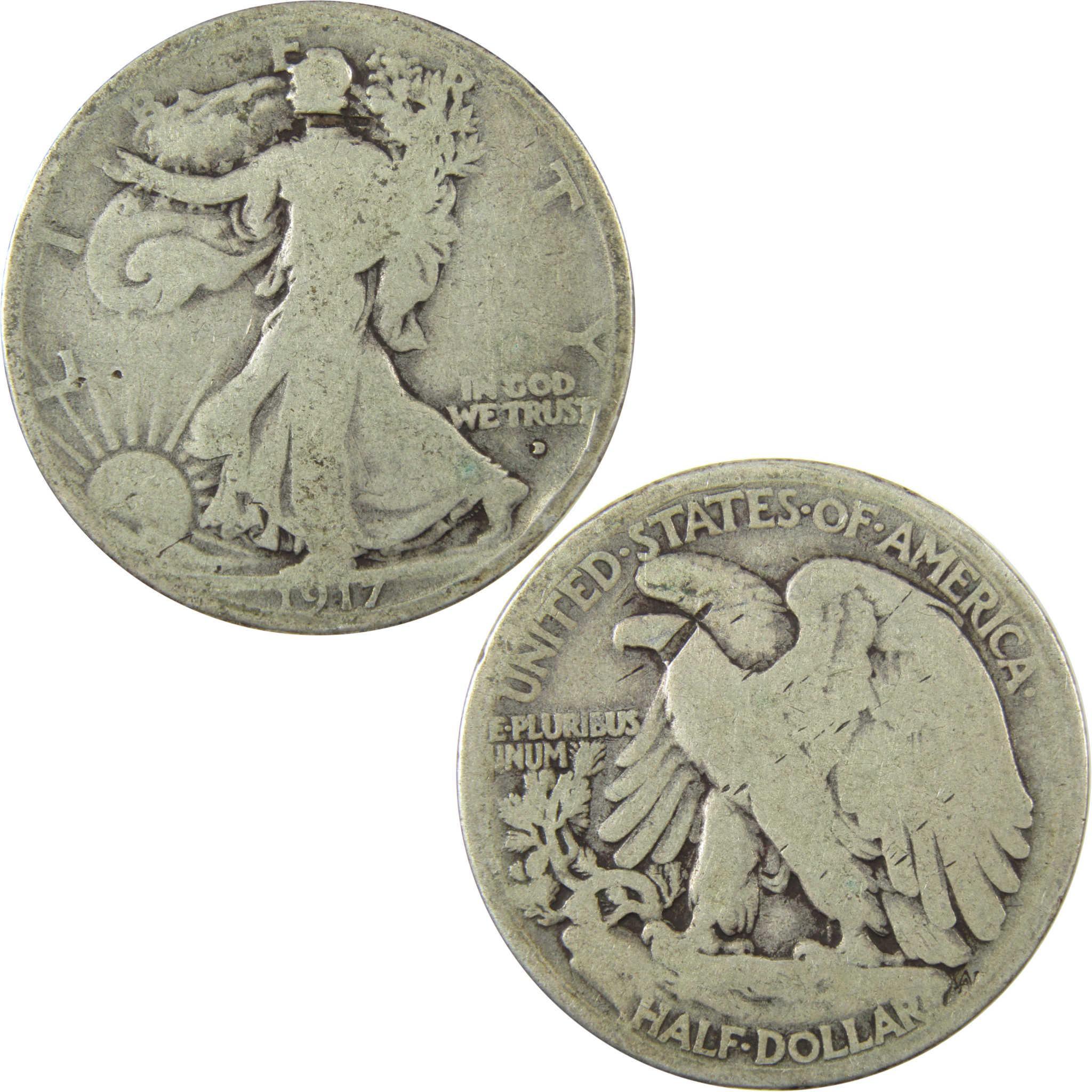 1917 D Obverse Liberty Walking 50c VG Very Good Details SKU:CP1431