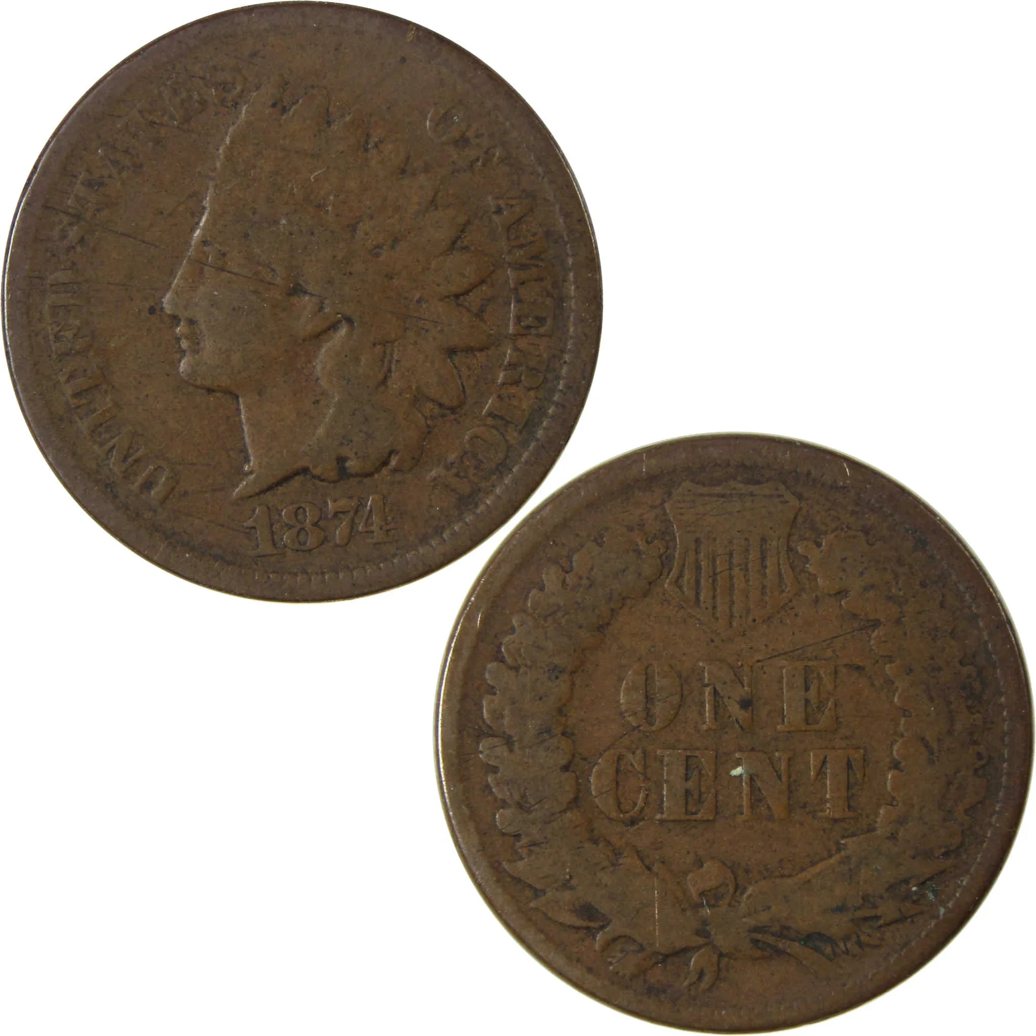 1874 Indian Head Cent G Good Details Penny 1c Coin SKU:I28241