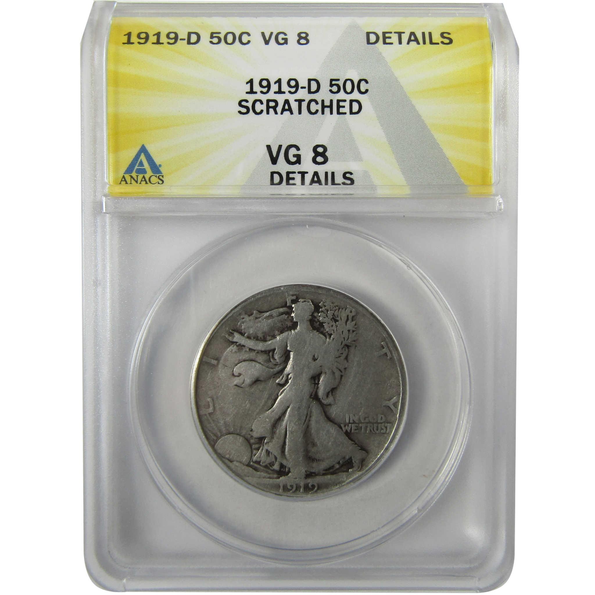 1919 D Liberty Walking Silver 50c VG 8 Details ANACS SKU:I27988