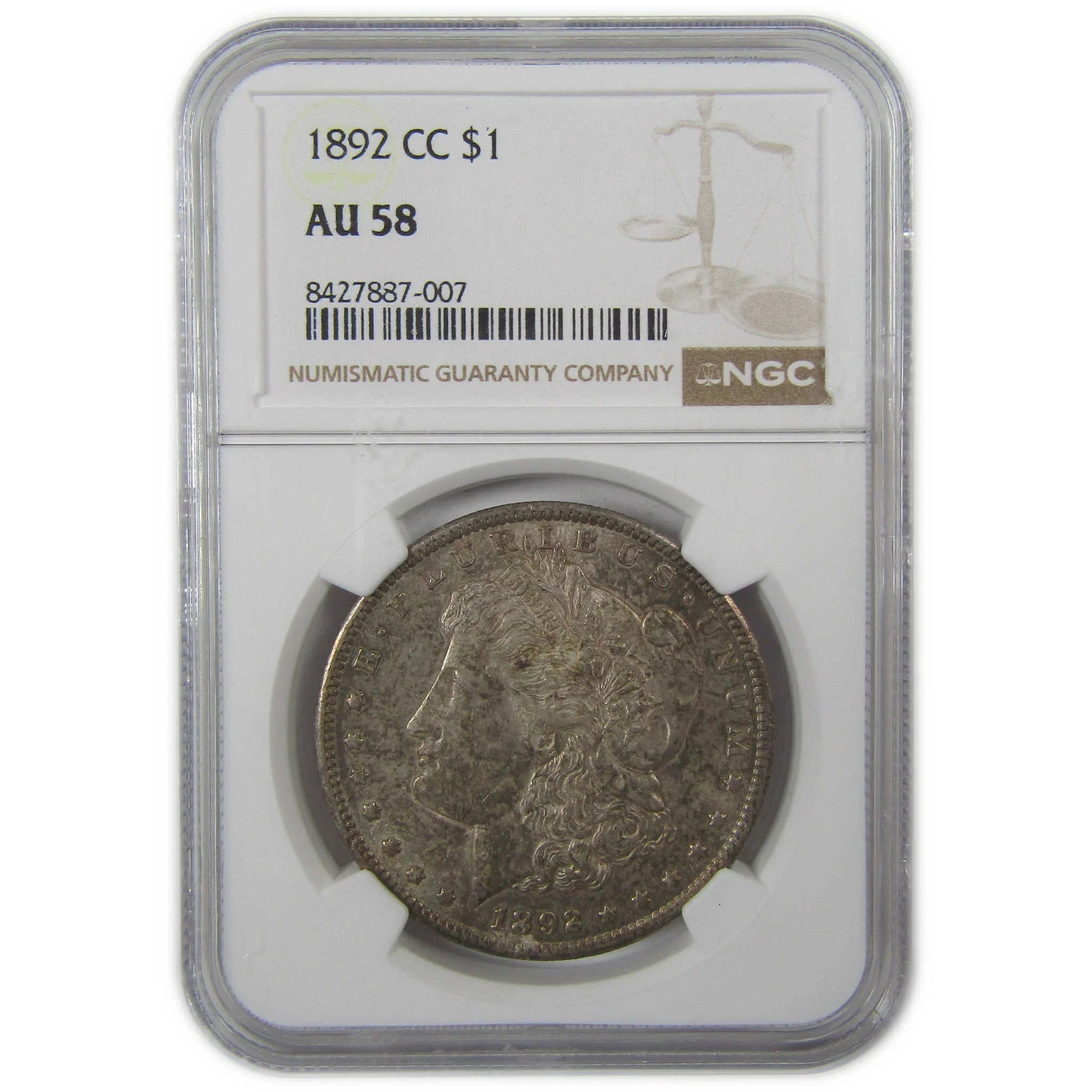 1892 CC Morgan Silver Dollar AU 58 NGC $1 Coin Collectible SKU:I24649 - Morgan coin - Morgan silver dollar - Morgan silver dollar for sale - Profile Coins & Collectibles