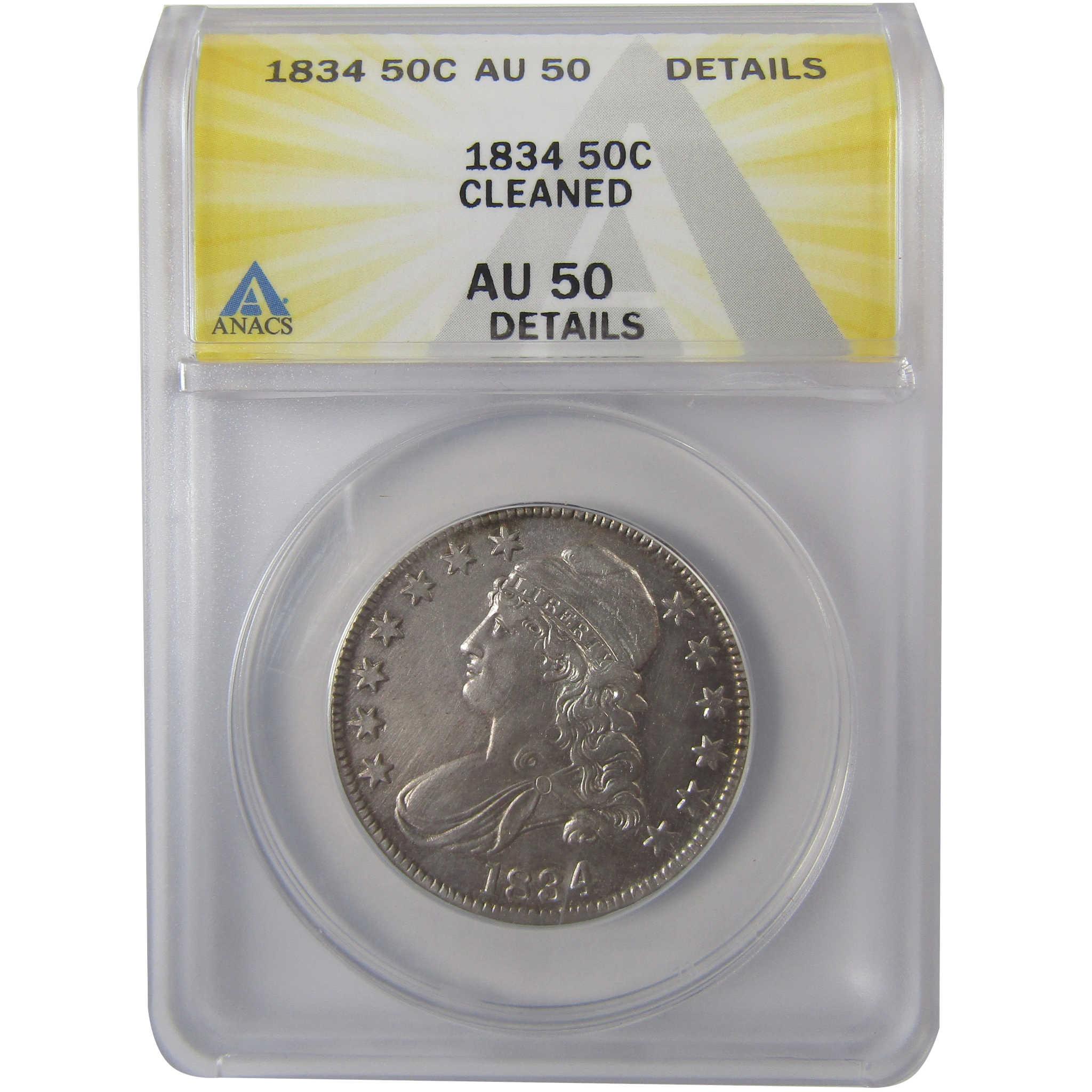 1834 Lg Date Sm Ltrs Capped Bust 50c AU 50 Details ANACS SKU:I24473