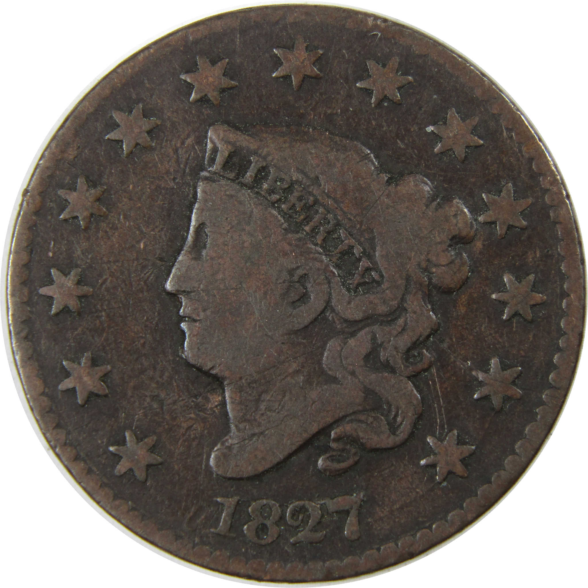 1827 Coronet Head Large Cent VG Very Good Copper Penny SKU:I23924