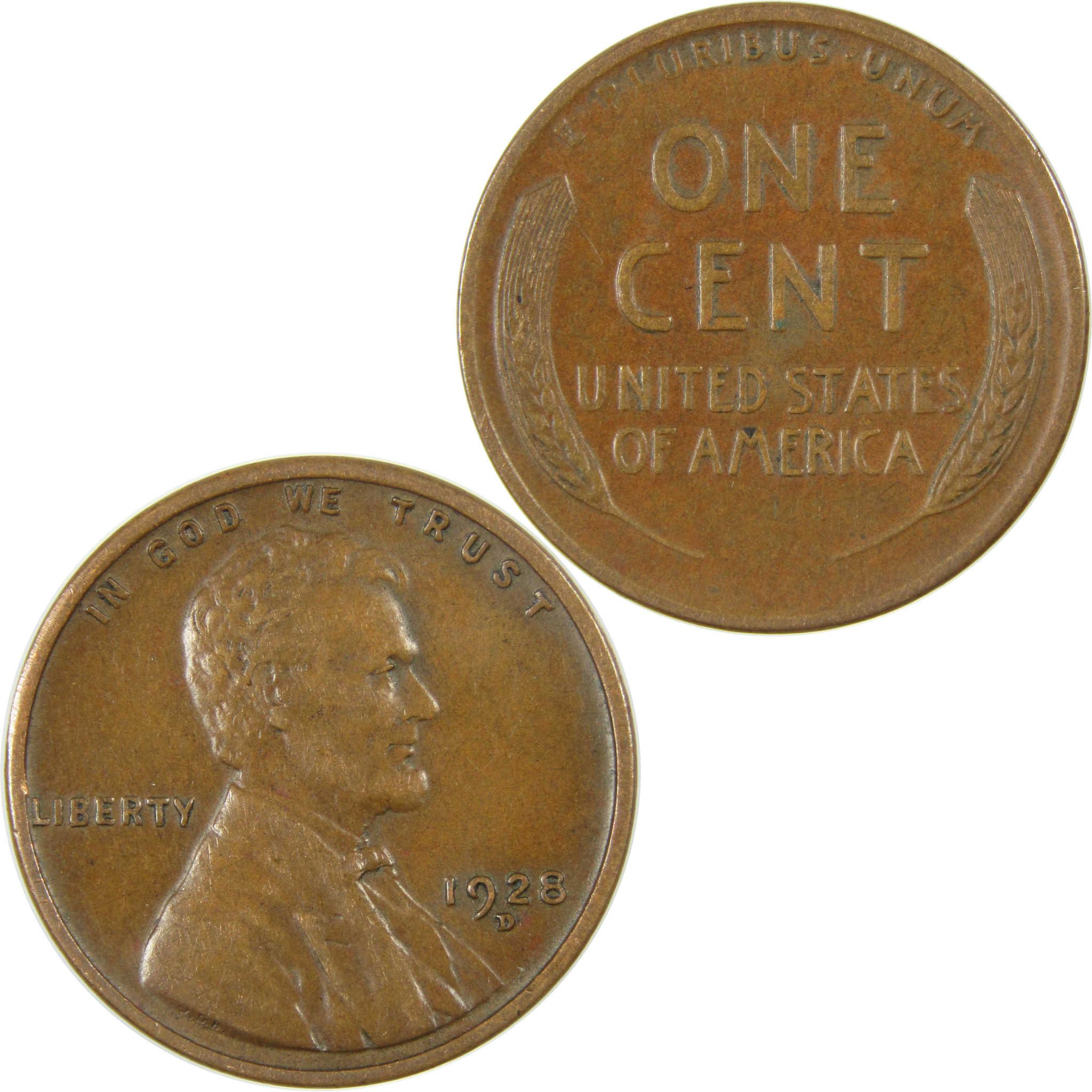 1928 D Lincoln Wheat Cent VF Very Fine Penny 1c Coin SKU:I27629