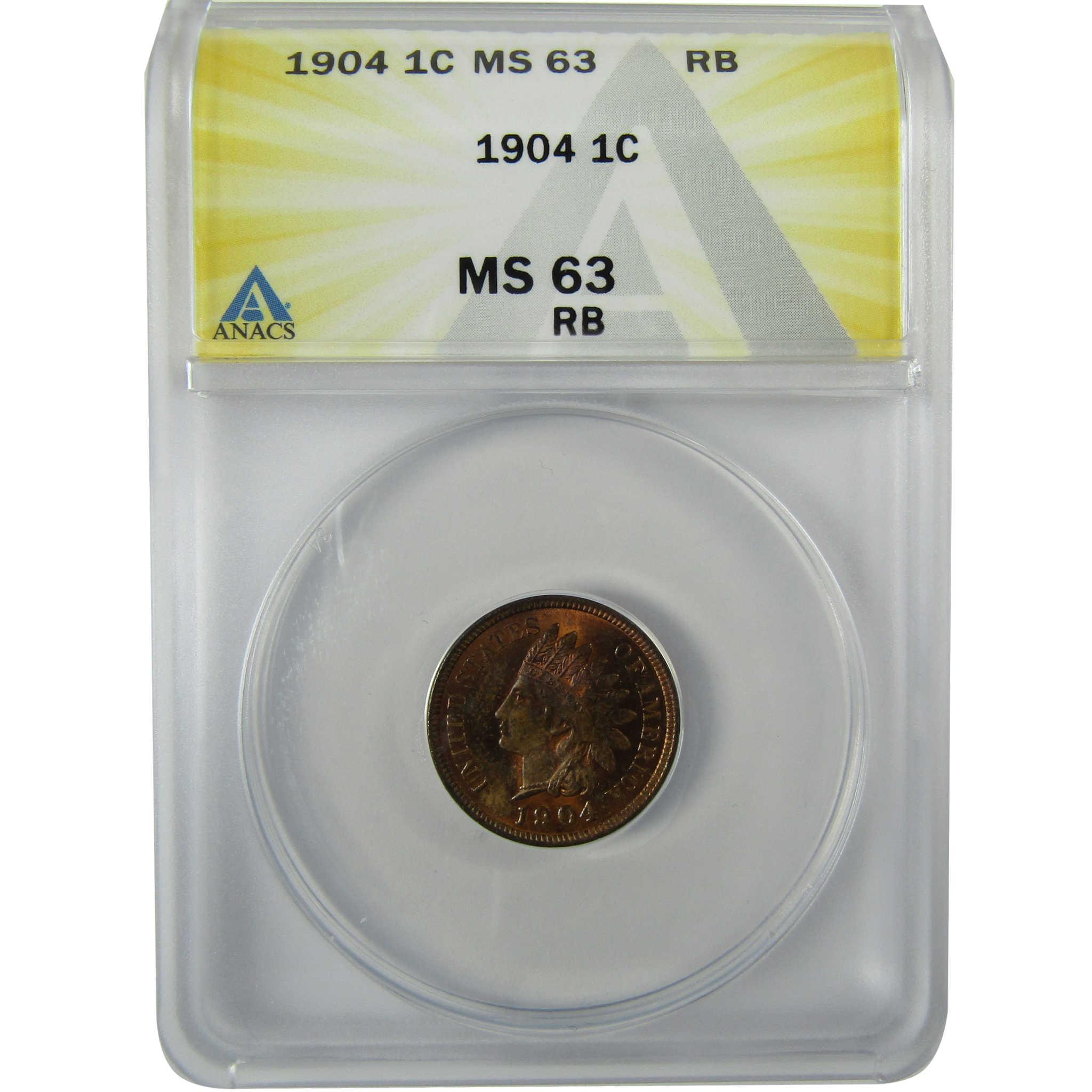 1904 Indian Head Cent MS 63 RB ANACS Penny Uncirculated SKU:CP837