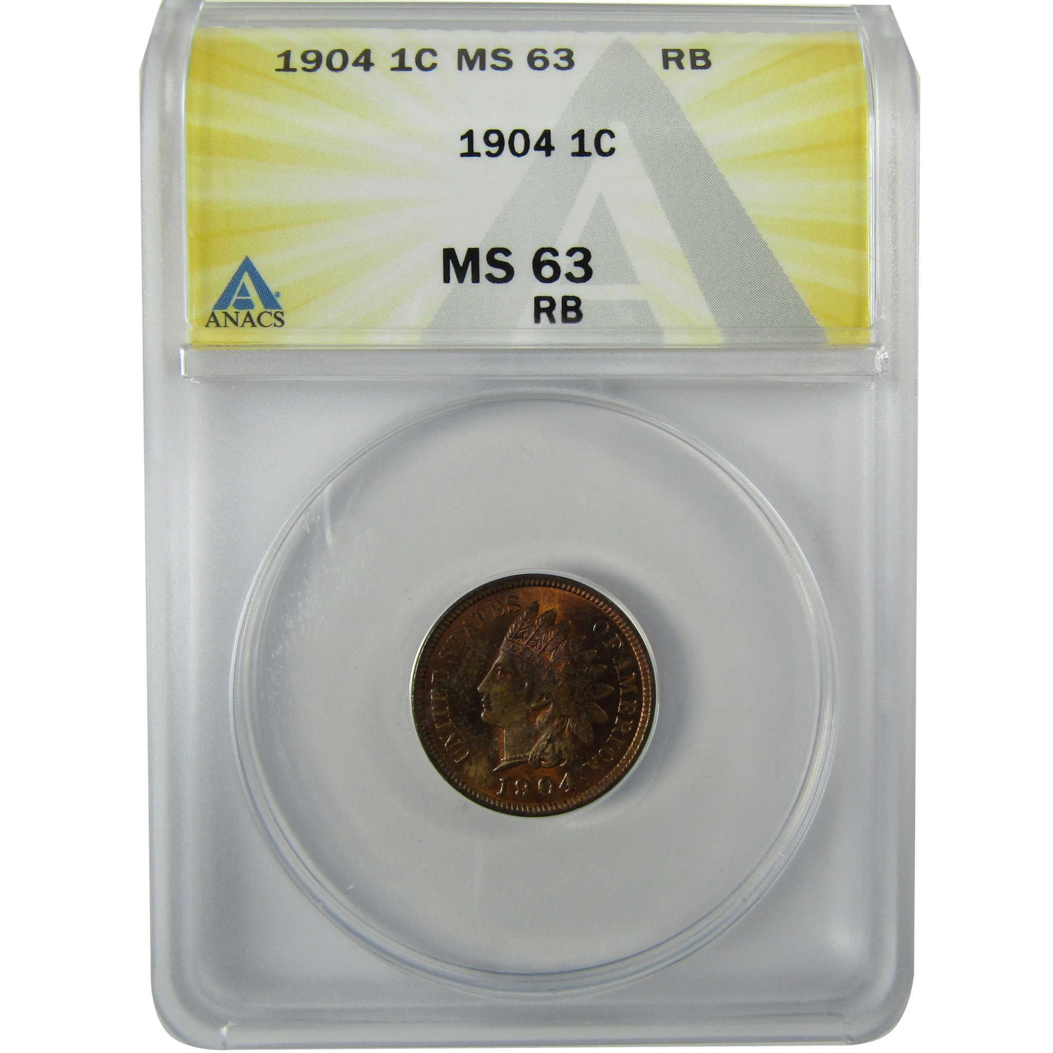 1904 Indian Head Cent MS 63 RB ANACS Penny Uncirculated SKU:CP837