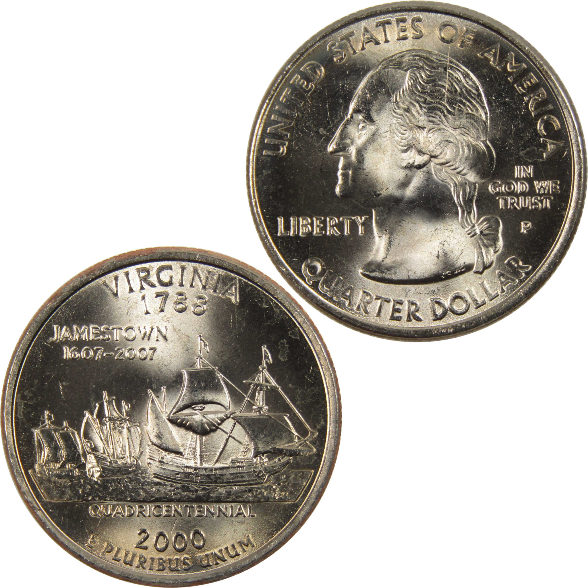 2000 P Virginia State Quarter BU Uncirculated Clad 25c Coin