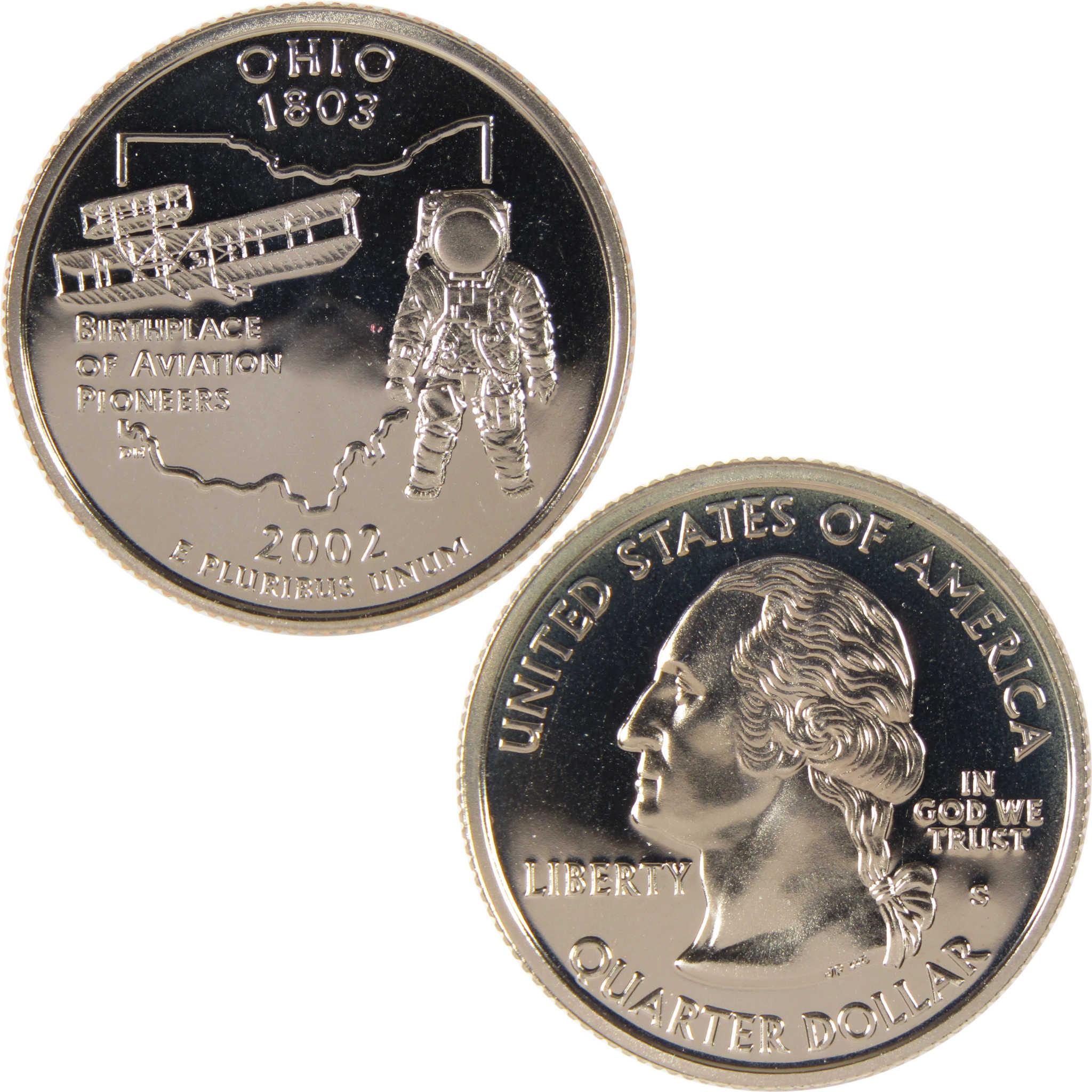 Ohio state quarter 2002 US collectible coin with astronaut and plane design