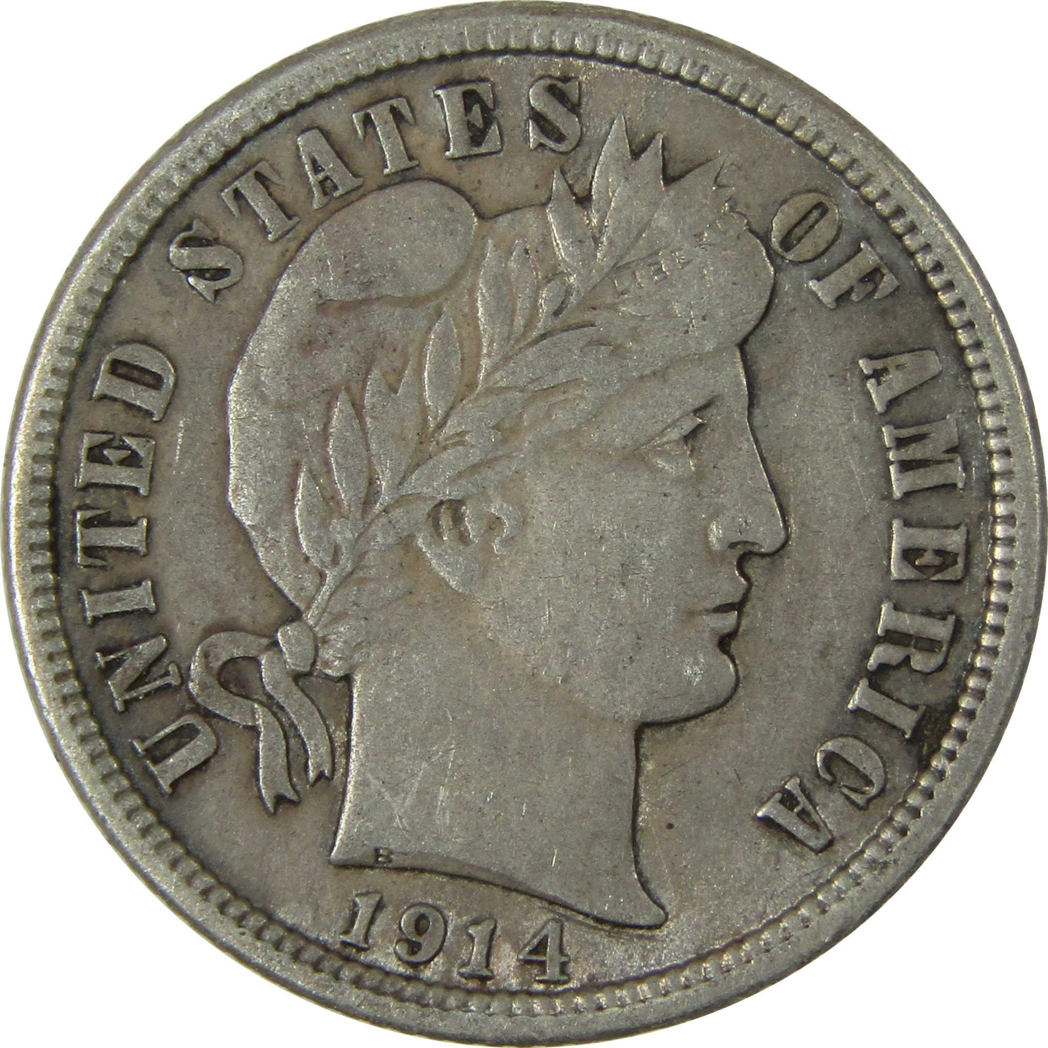 1914 Barber Silver Dime AU About Uncirculated 10c Coin SKU:CP1004