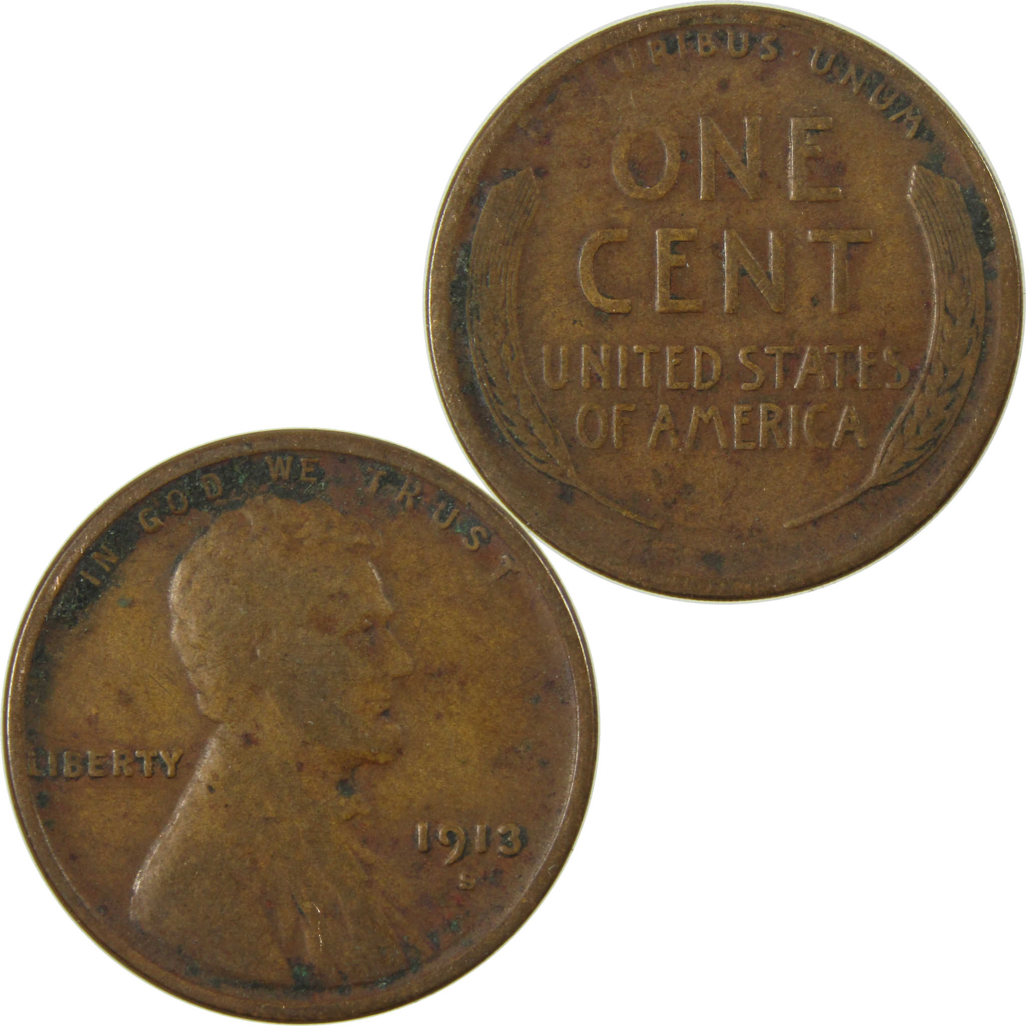 1913 S Lincoln Wheat Cent F Fine Penny 1c Coin SKU:I26884