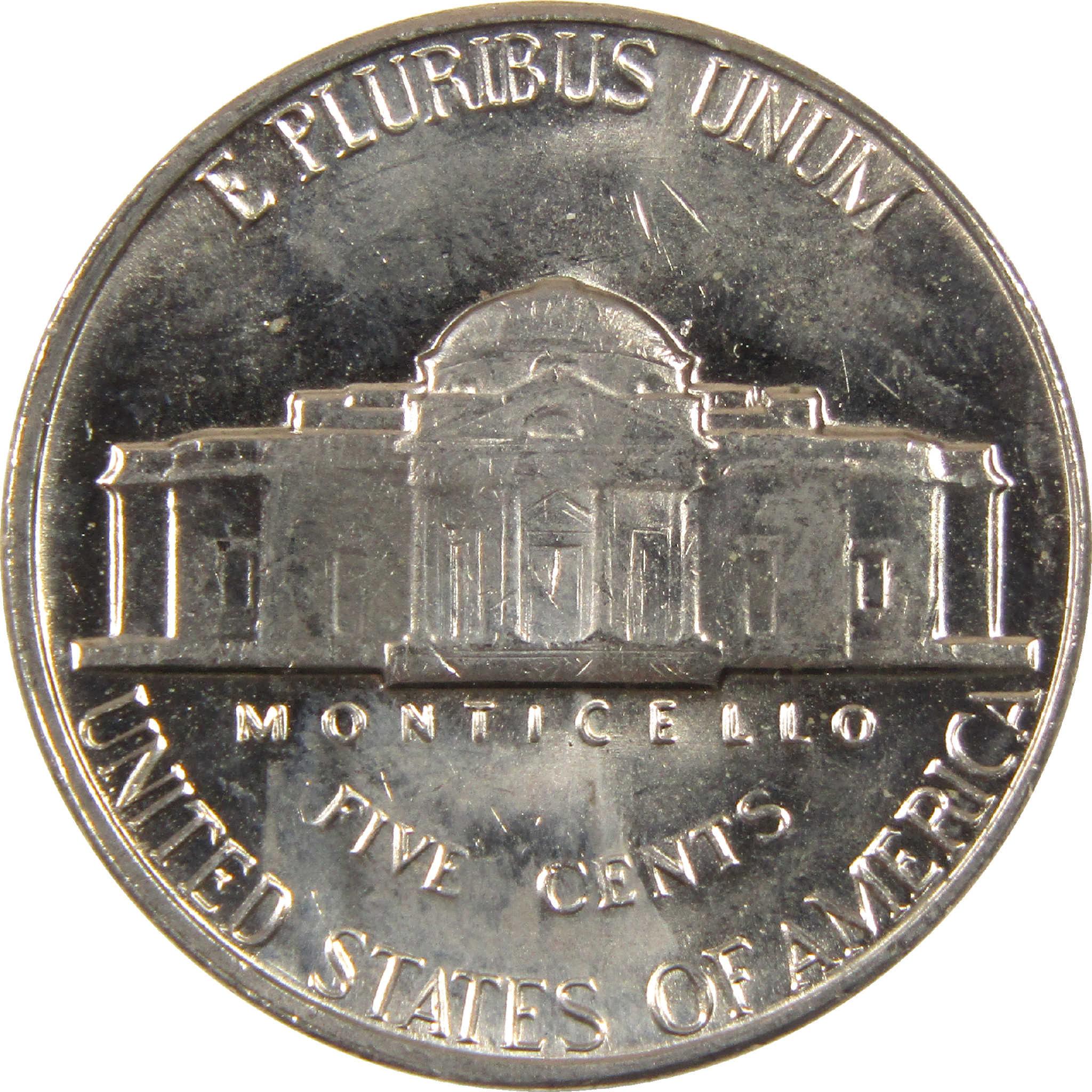 Reverse of a US nickel showing Monticello building, collectible five cent coin