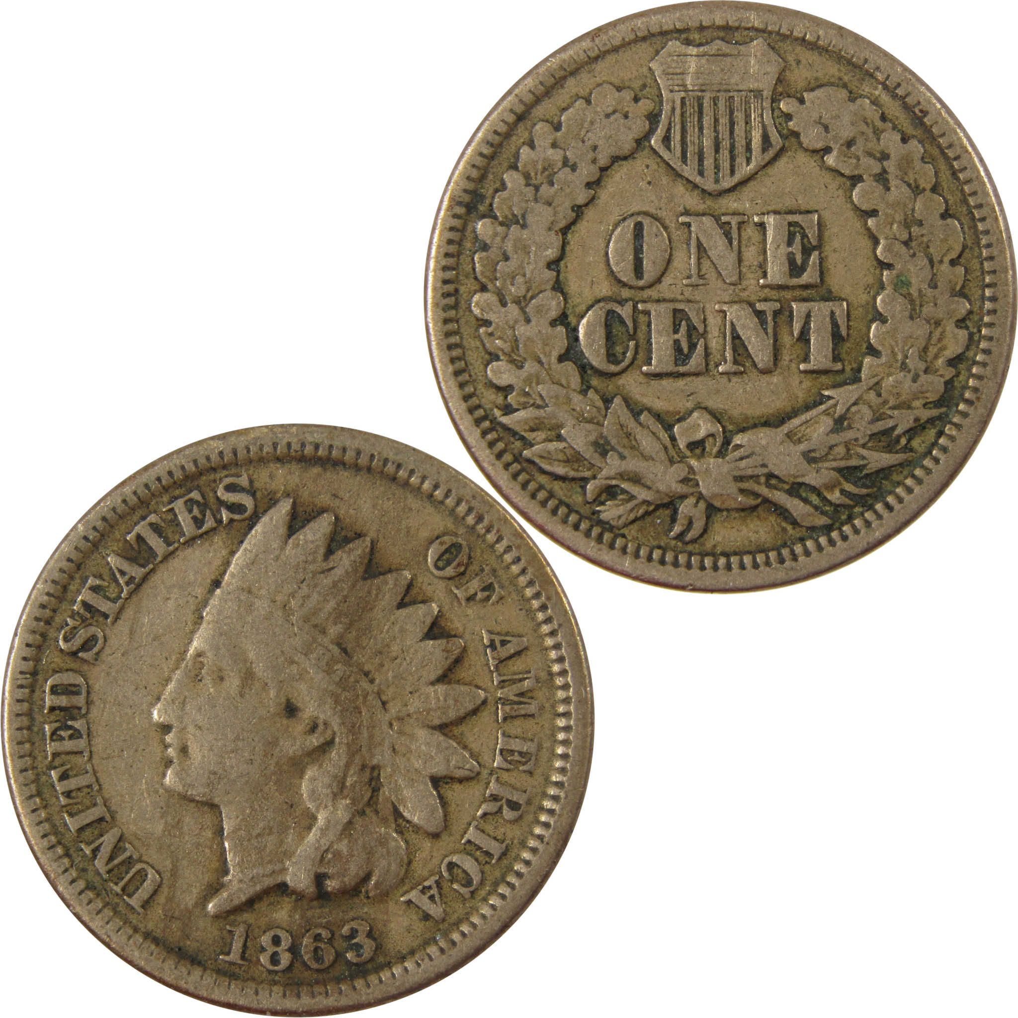 1863 Indian Head Cent VG Very Good Details Penny 1c Coin SKU:CP1239