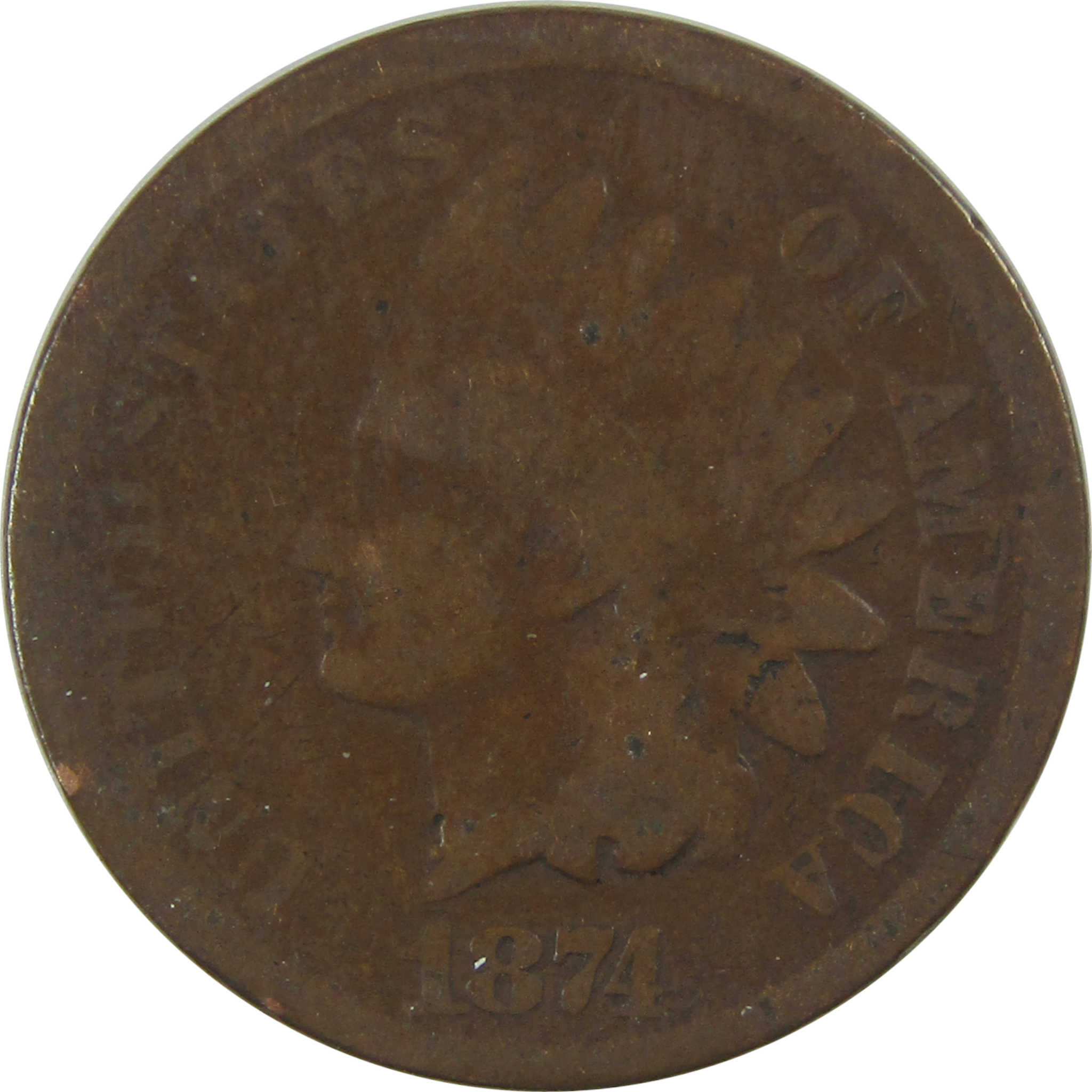 1874 Indian Head Cent AG About Good Penny 1c Coin SKU:I24644