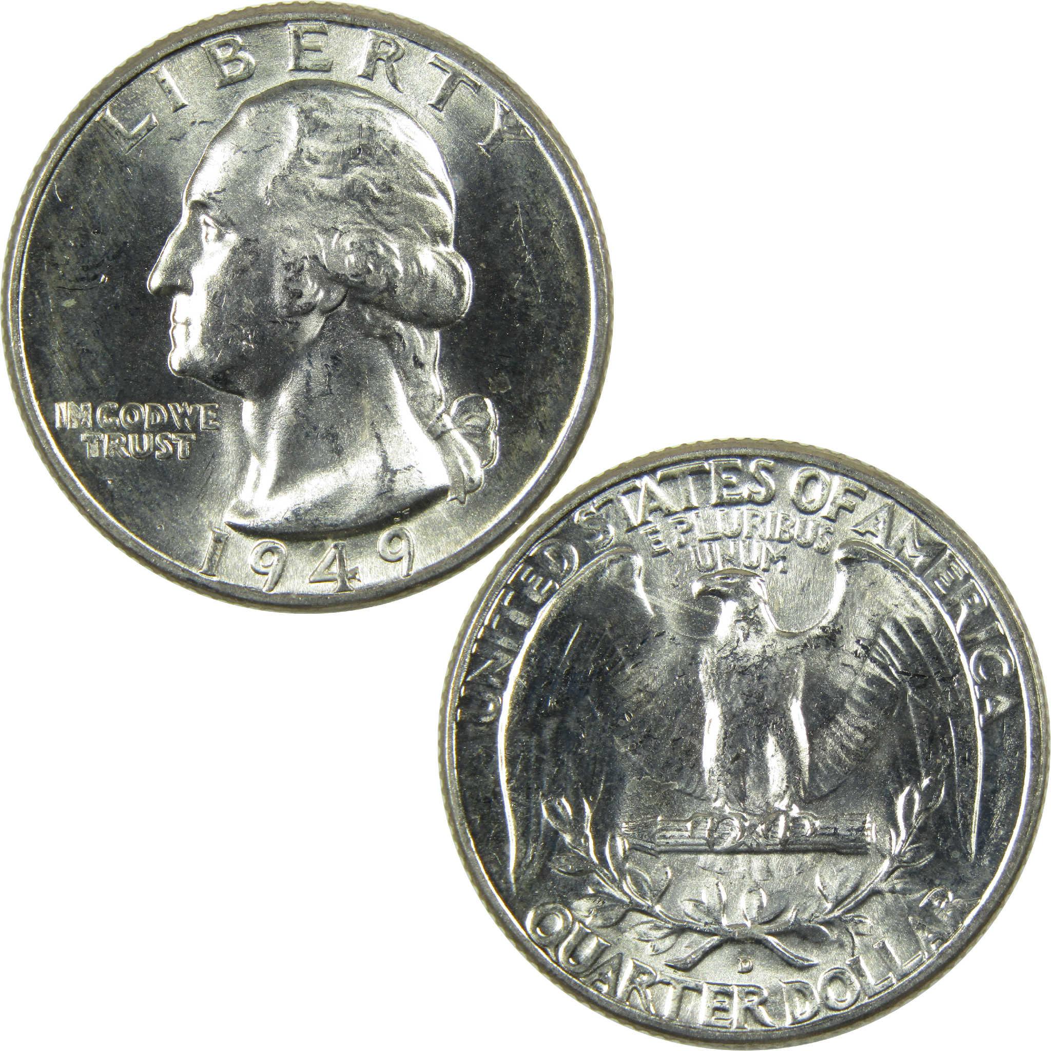 1949 D Washington Silver Quarter Uncirculated Mint State 25c Coin