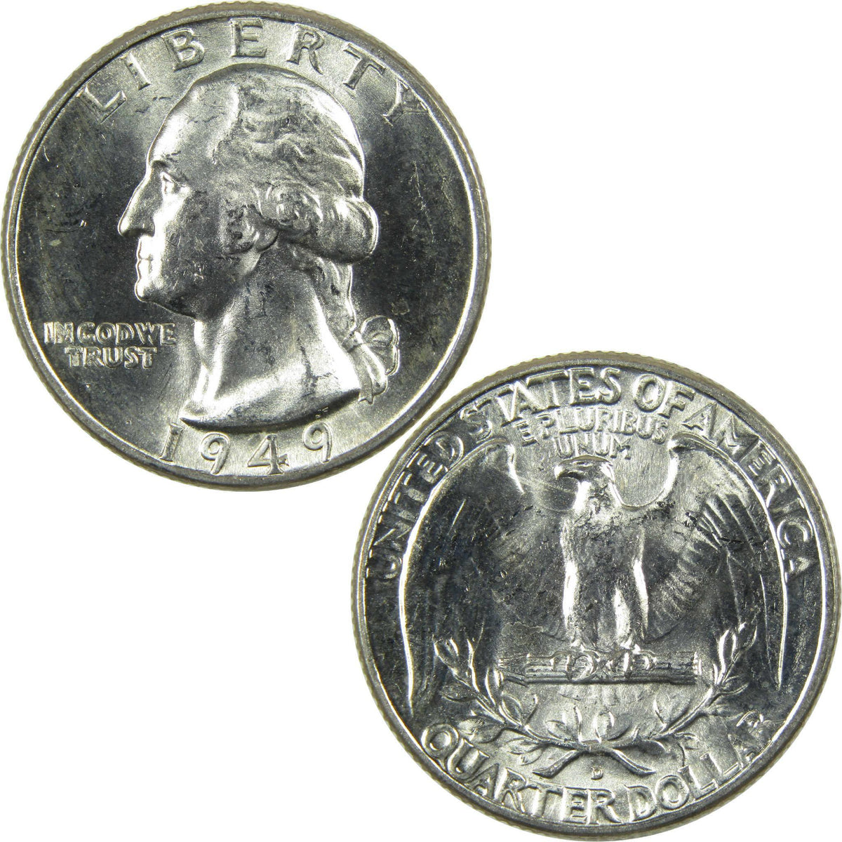 1949 D Washington Silver Quarter Uncirculated Mint State 25c Coin