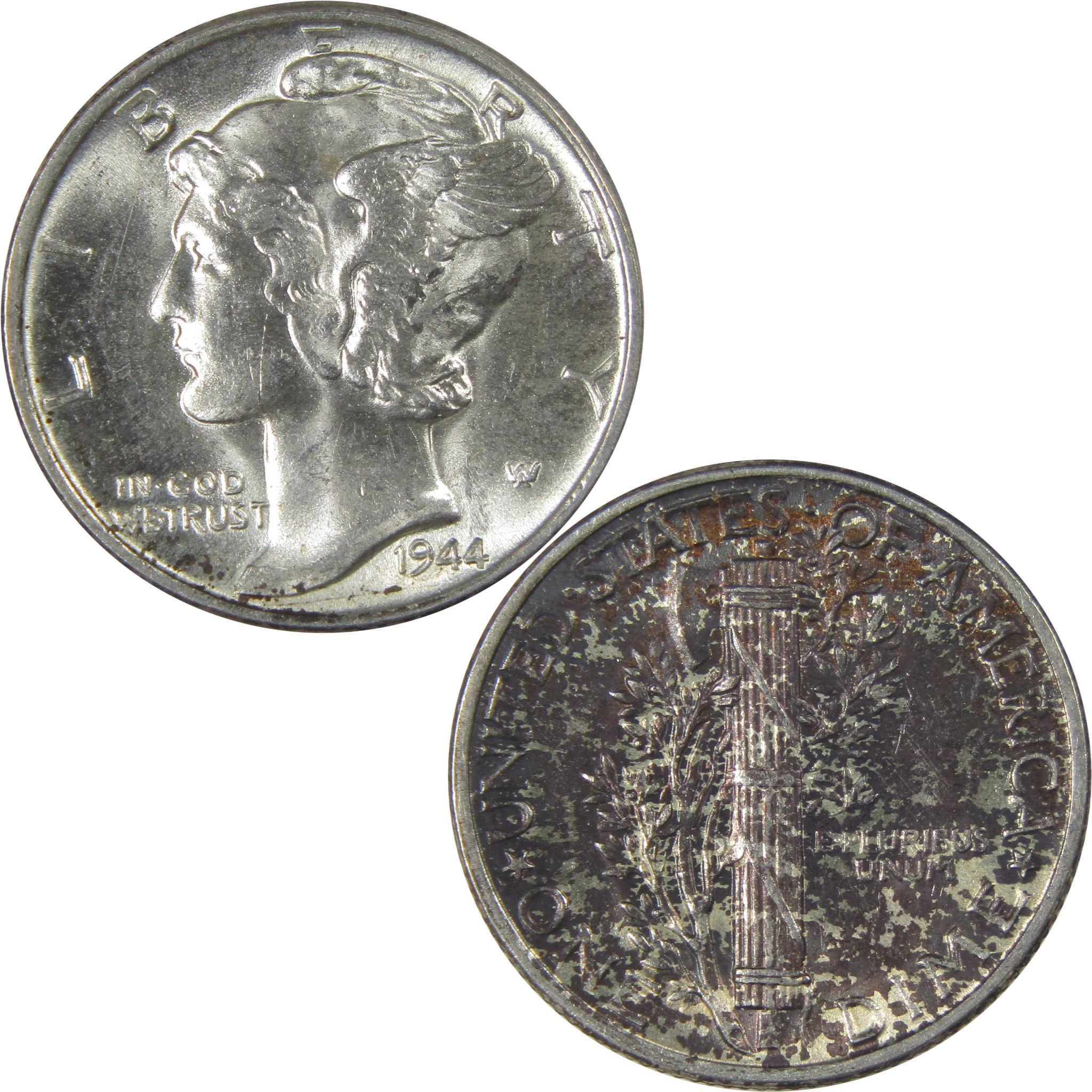 1944 Mercury Silver Dime Uncirculated Toned Reverse SKU:I24014