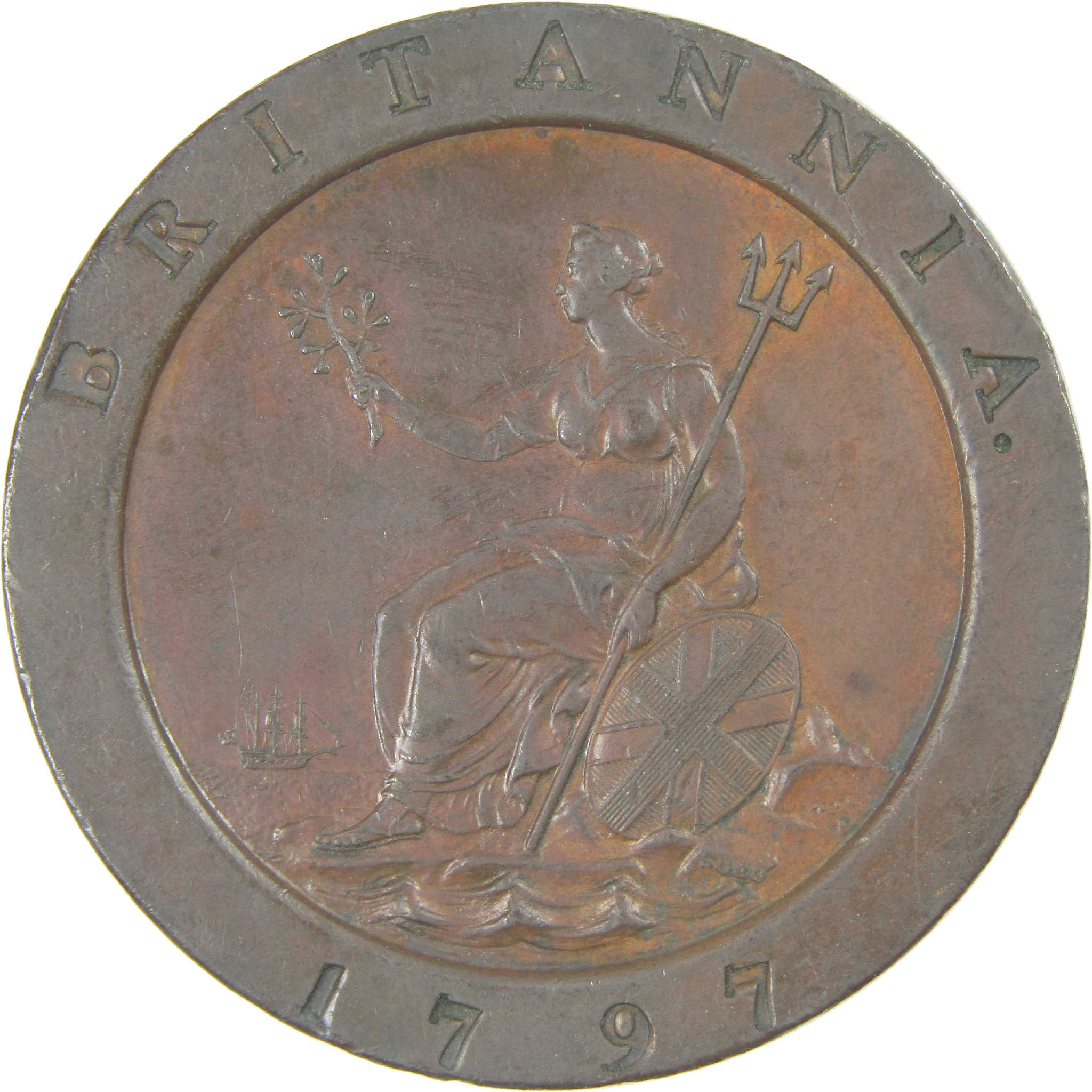 1797 UK George III Cartwheel 2 Pence AU About Uncirculated Copper Coin