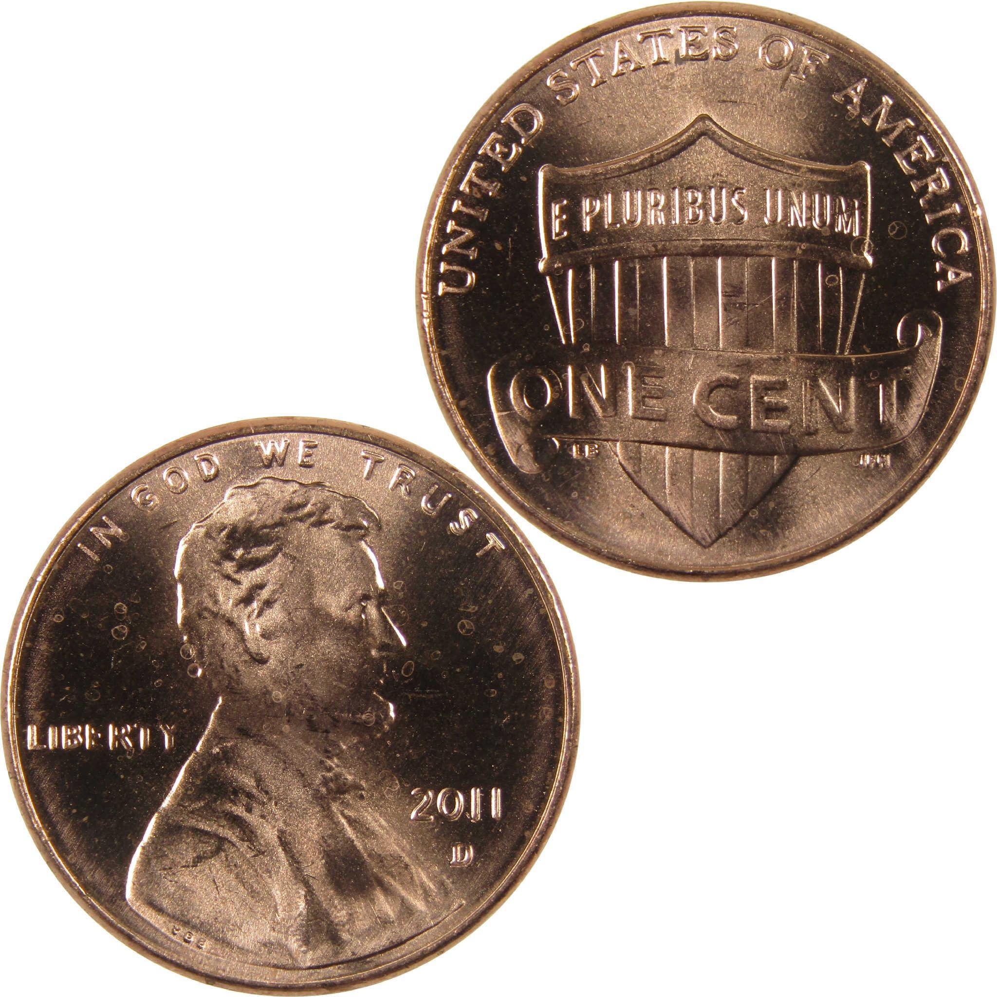 2011 D Lincoln Shield Cent Uncirculated Mint State Penny 1c Coin