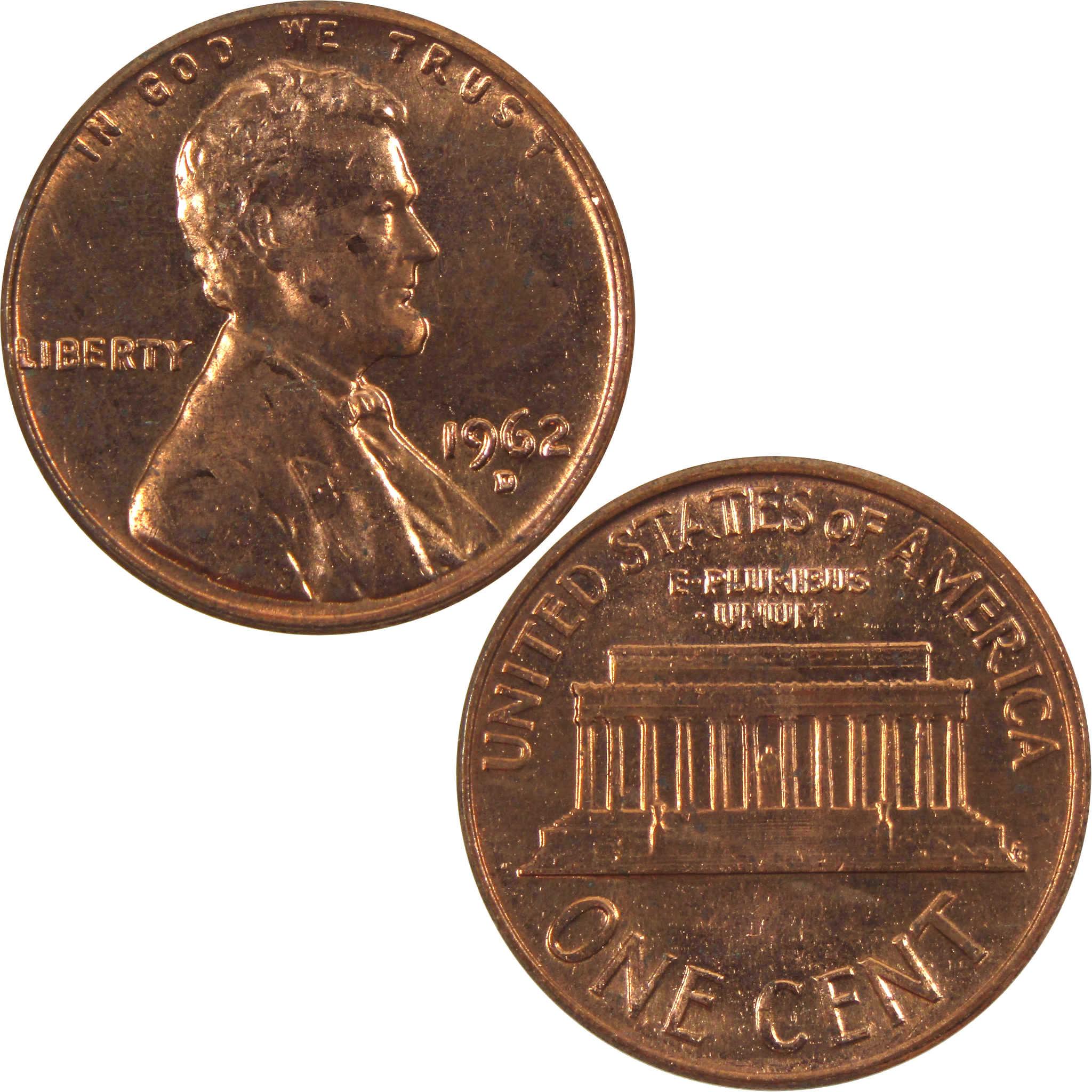 1962 D Lincoln Memorial Cent BU Uncirculated Penny 1c Coin