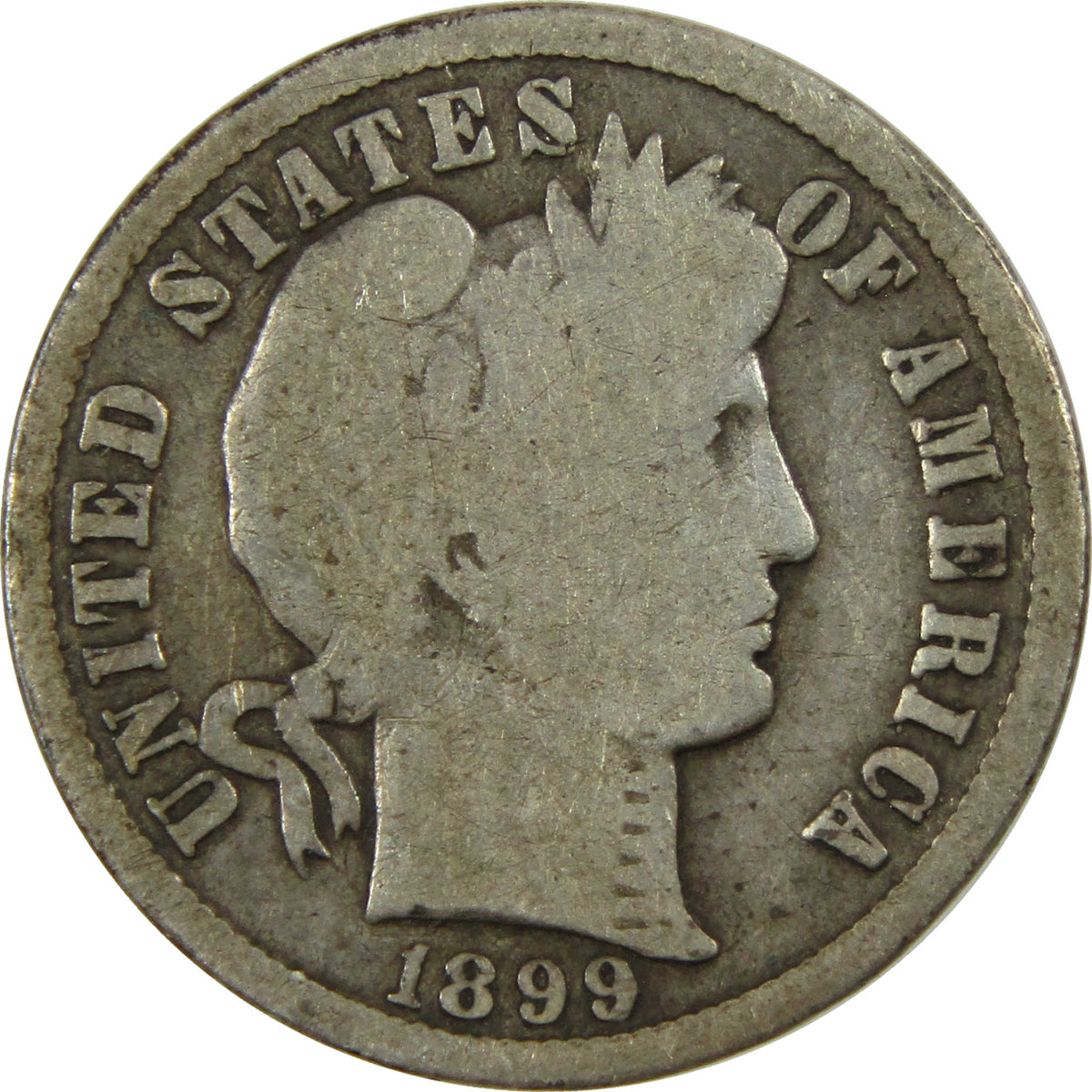 1899 S Barber Silver Dime G Good 10c Coin Collectible SKU:I28633