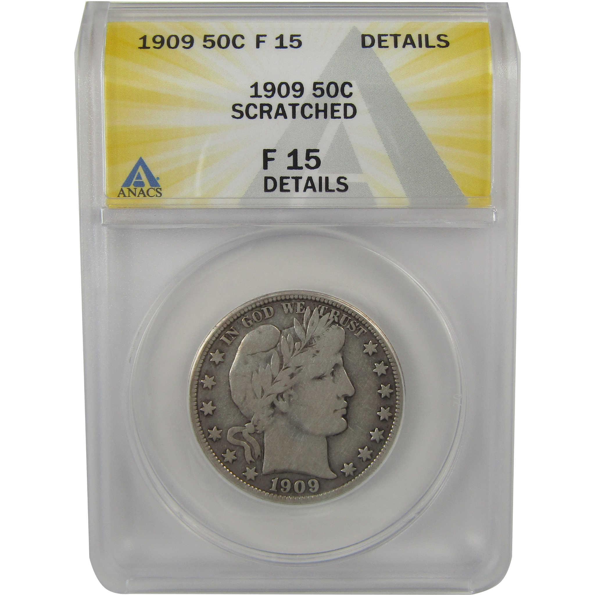 1909 Barber Half Dollar F 15 Details ANACS Silver 50c Coin SKU:I22340