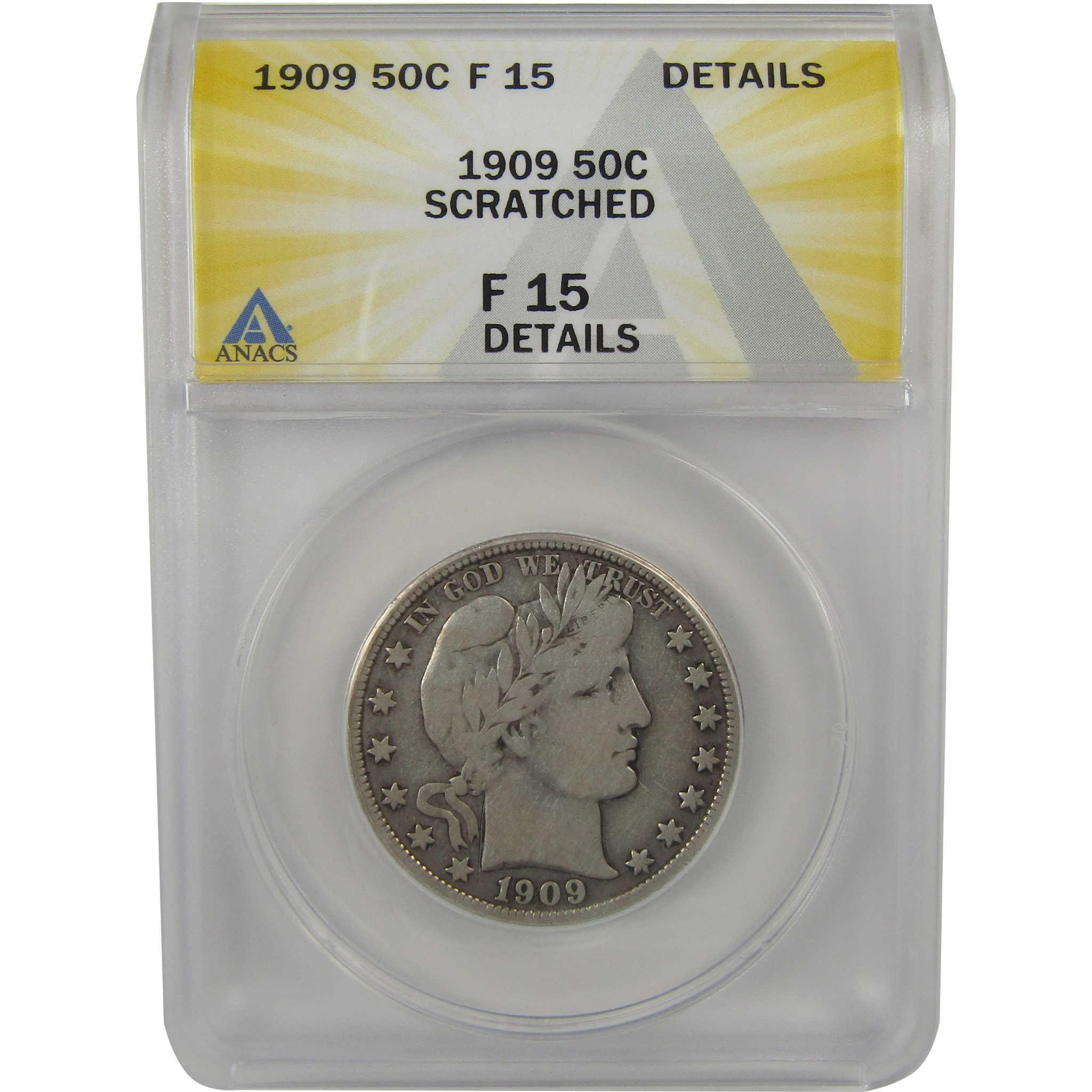 1909 Barber Half Dollar F 15 Details ANACS Silver 50c Coin SKU:I22340