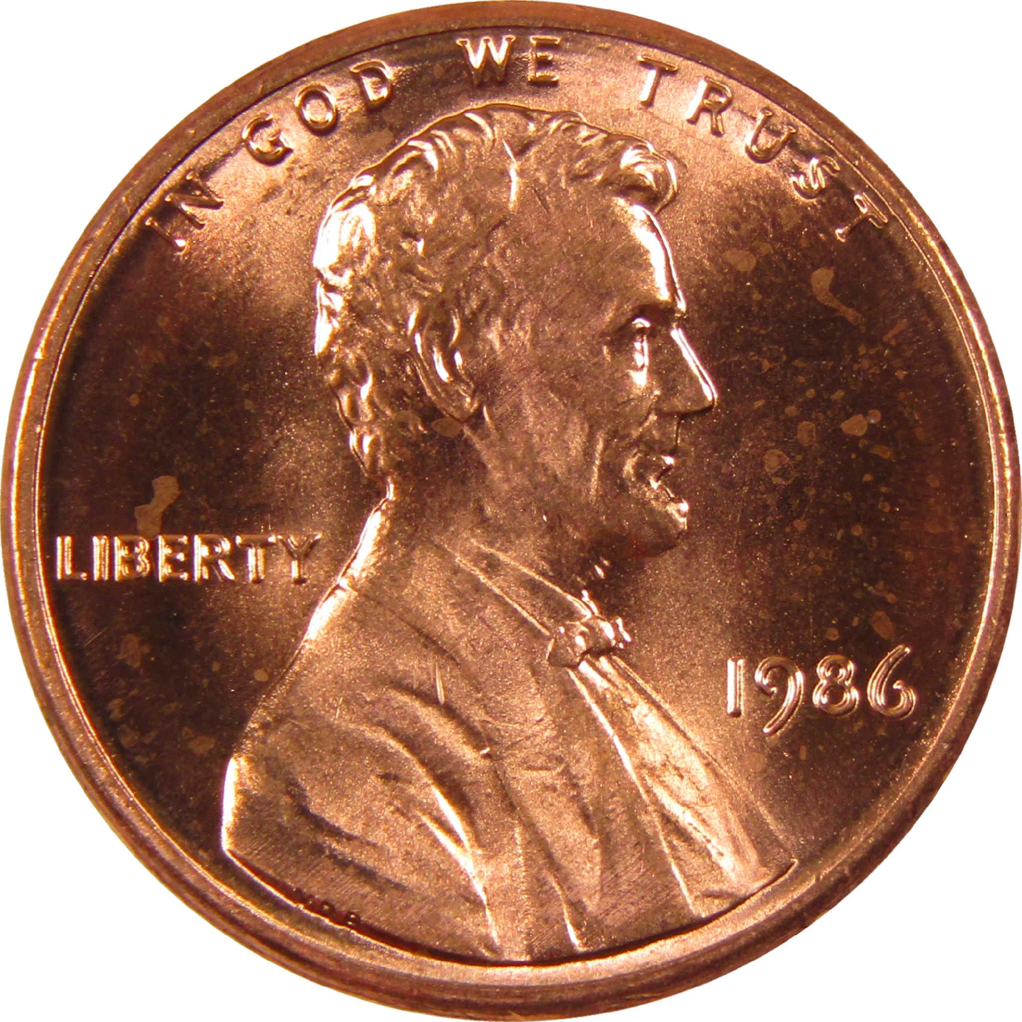1986 Lincoln penny collectible coin with Liberty and In God We Trust inscriptions