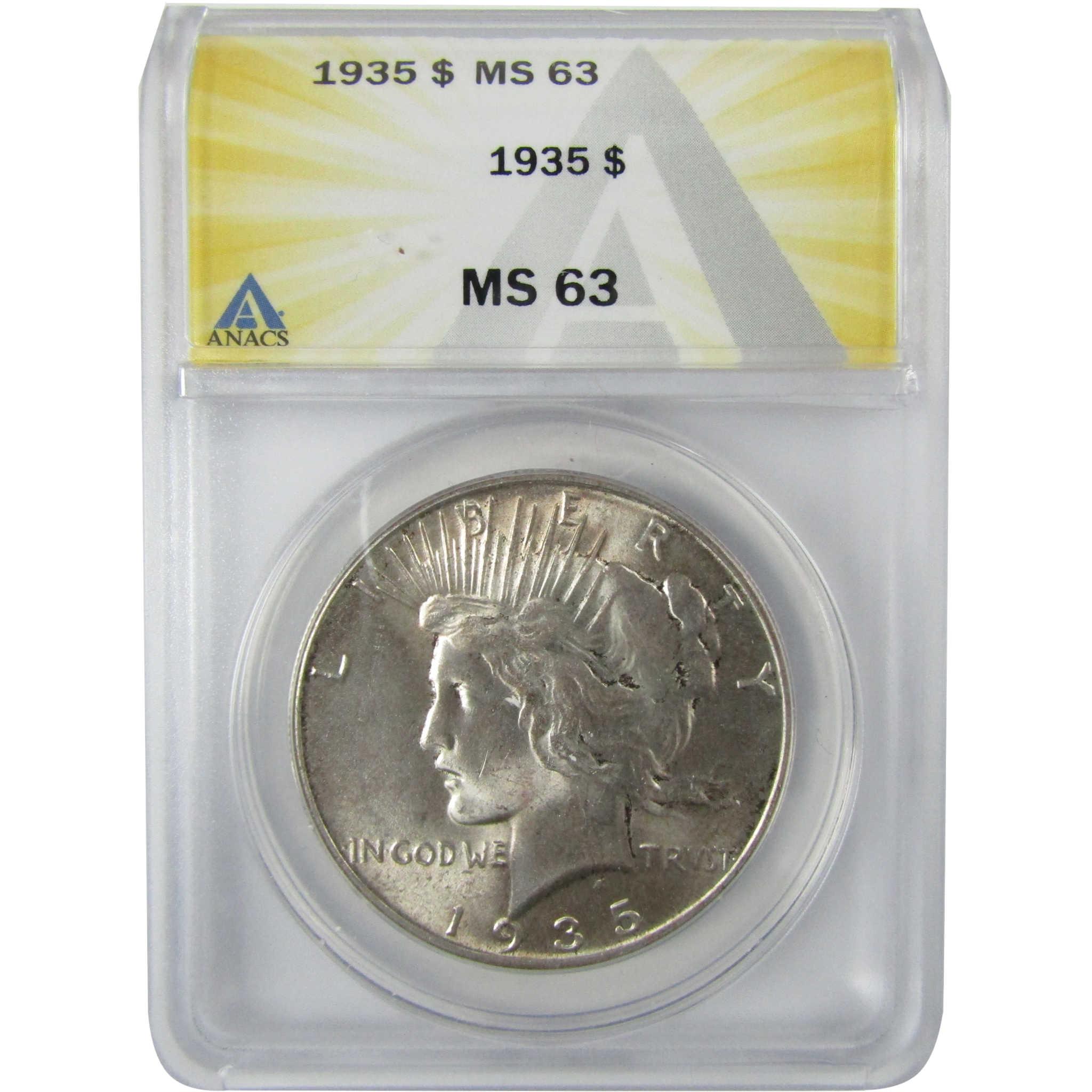1935 Peace Silver Dollar MS 63 ANACS Uncirculated $1 Coin SKU:CP572