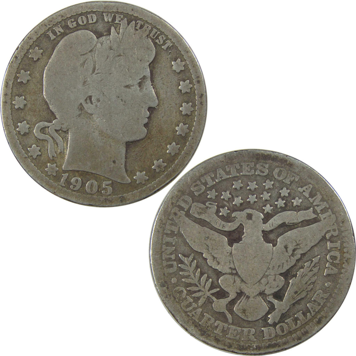 1905 Barber Quarter G Good Details Silver 25c Coin SKU:I21801