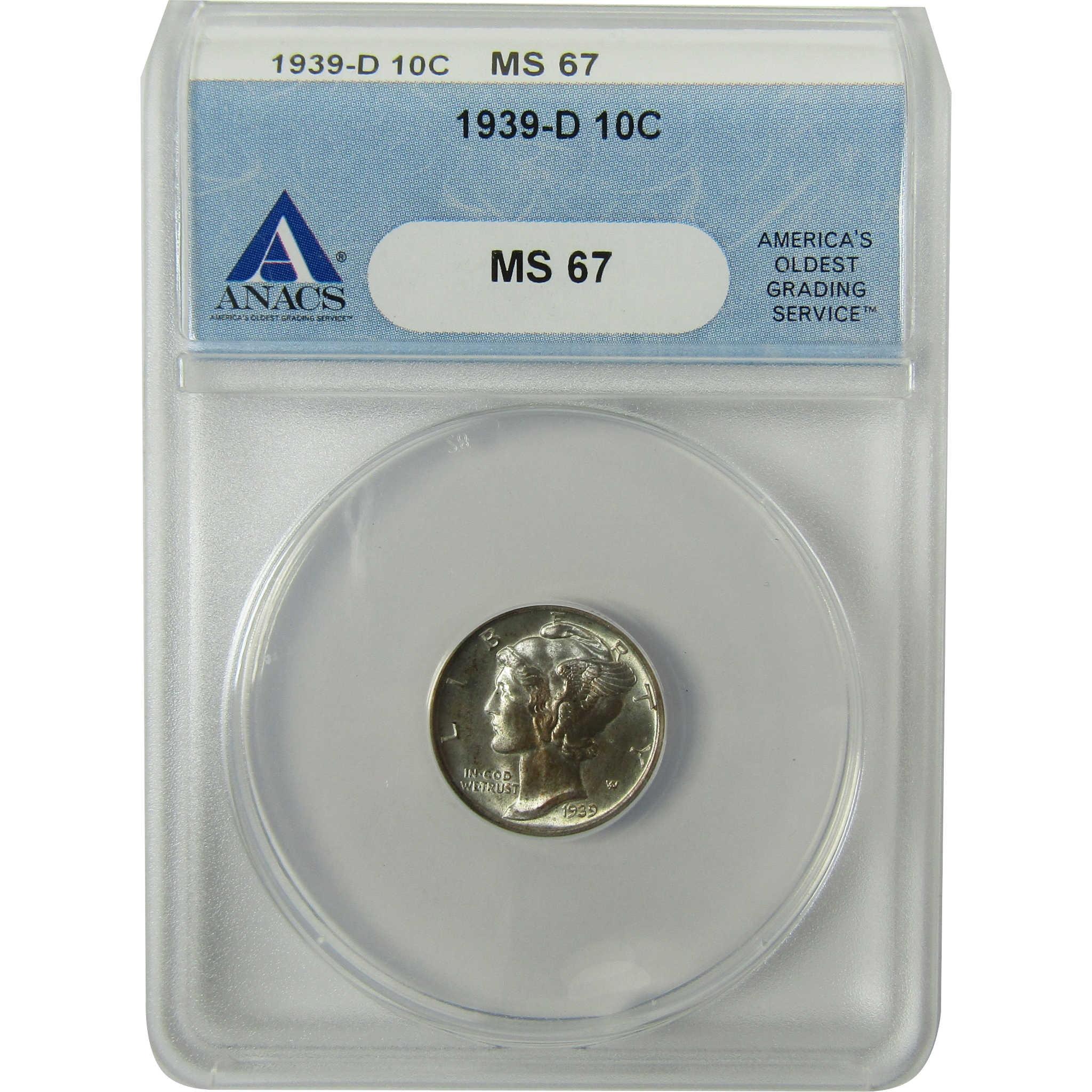 1939 D Mercury Silver Dime MS 67 ANACS 10c Coin SKU:I28421