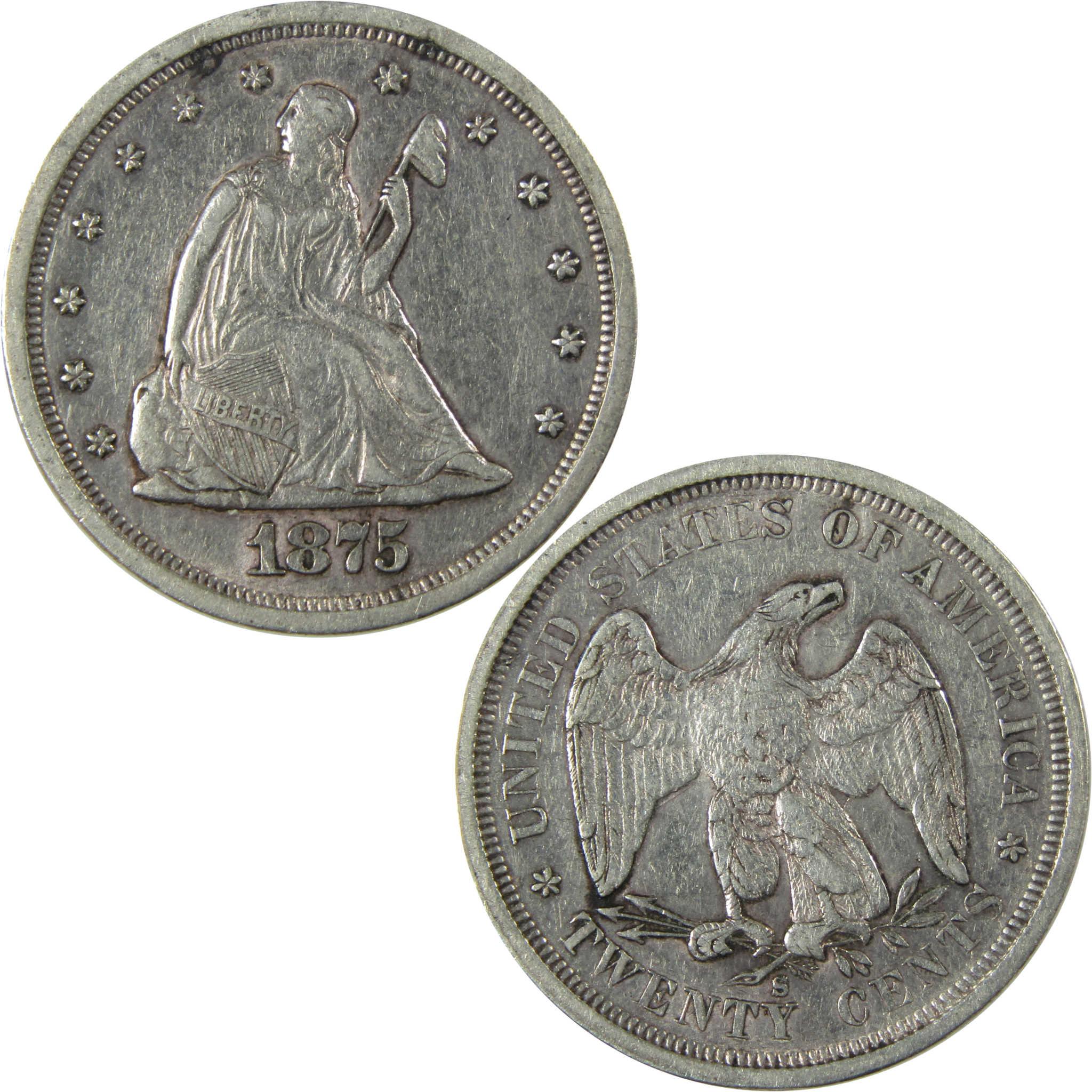 1875 S/S Seated Liberty Silver 20c Piece XF EF Details SKU:I26417