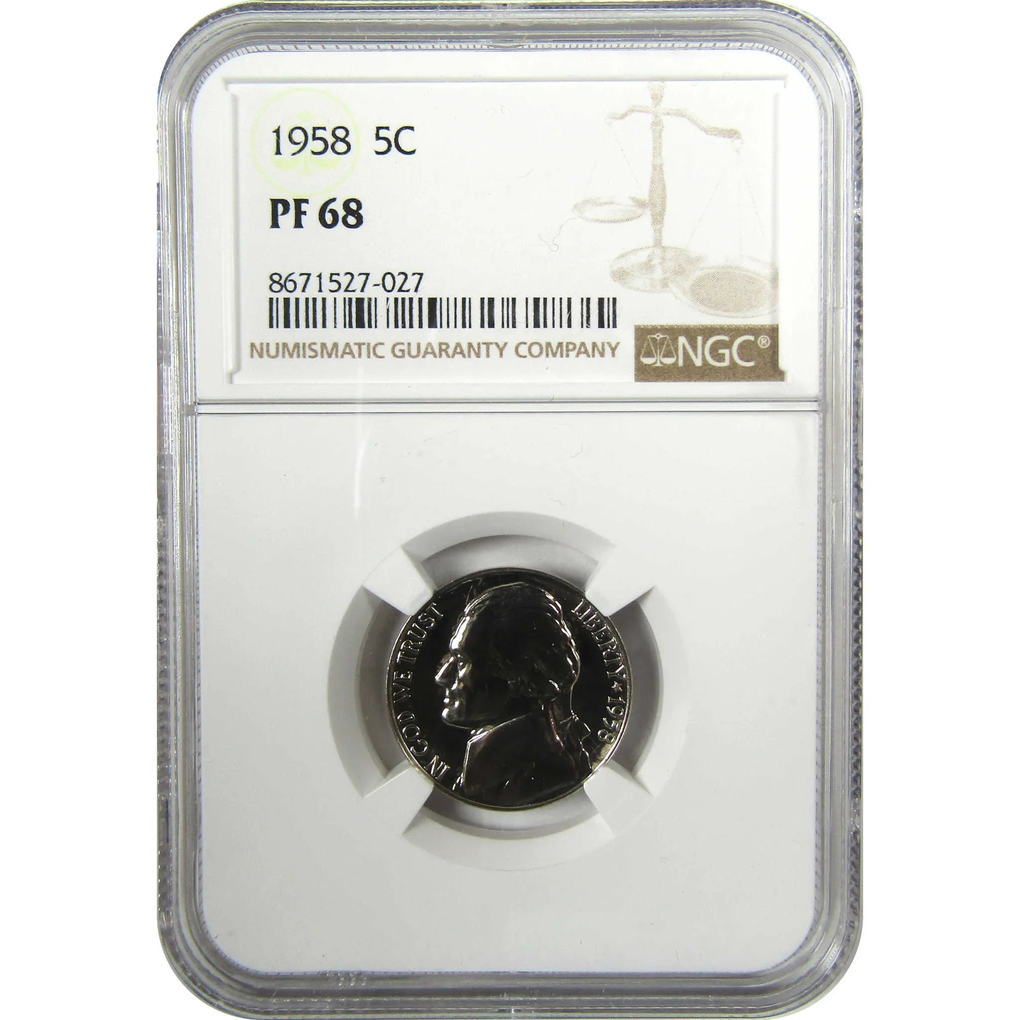1958 Jefferson Nickel PF 68 NGC Proof 5c Coin Collectible SKU:I27116