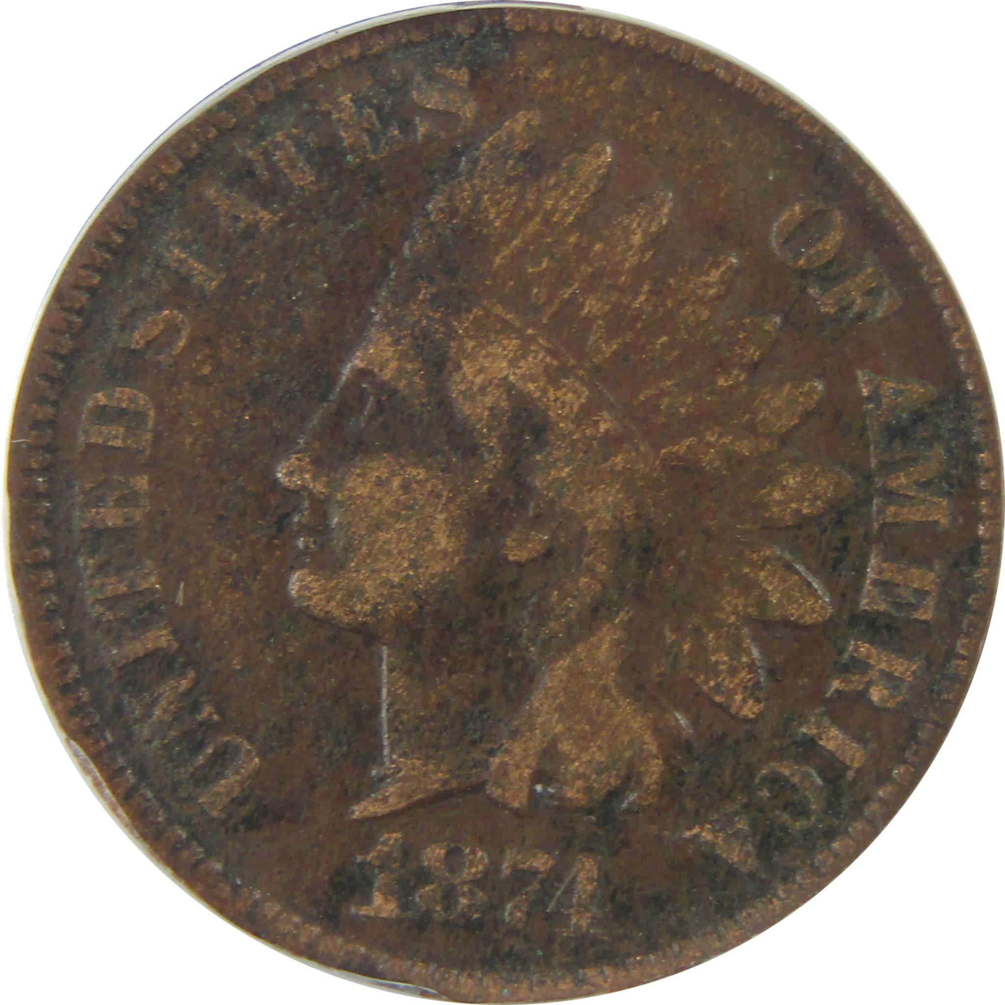 1874 Indian Head Cent F 12 Details ANACS Penny 1c Coin SKU:I22275