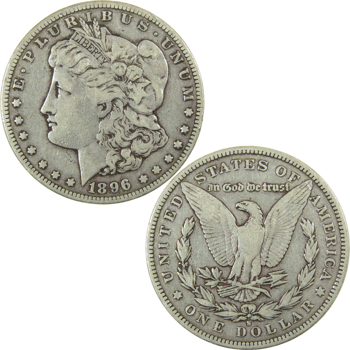 1896 S Morgan Silver Dollar F Fine $1 Coin Collectible SKU:CP1703 - Morgan coin - Morgan silver dollar - Morgan silver dollar for sale - Profile Coins & Collectibles