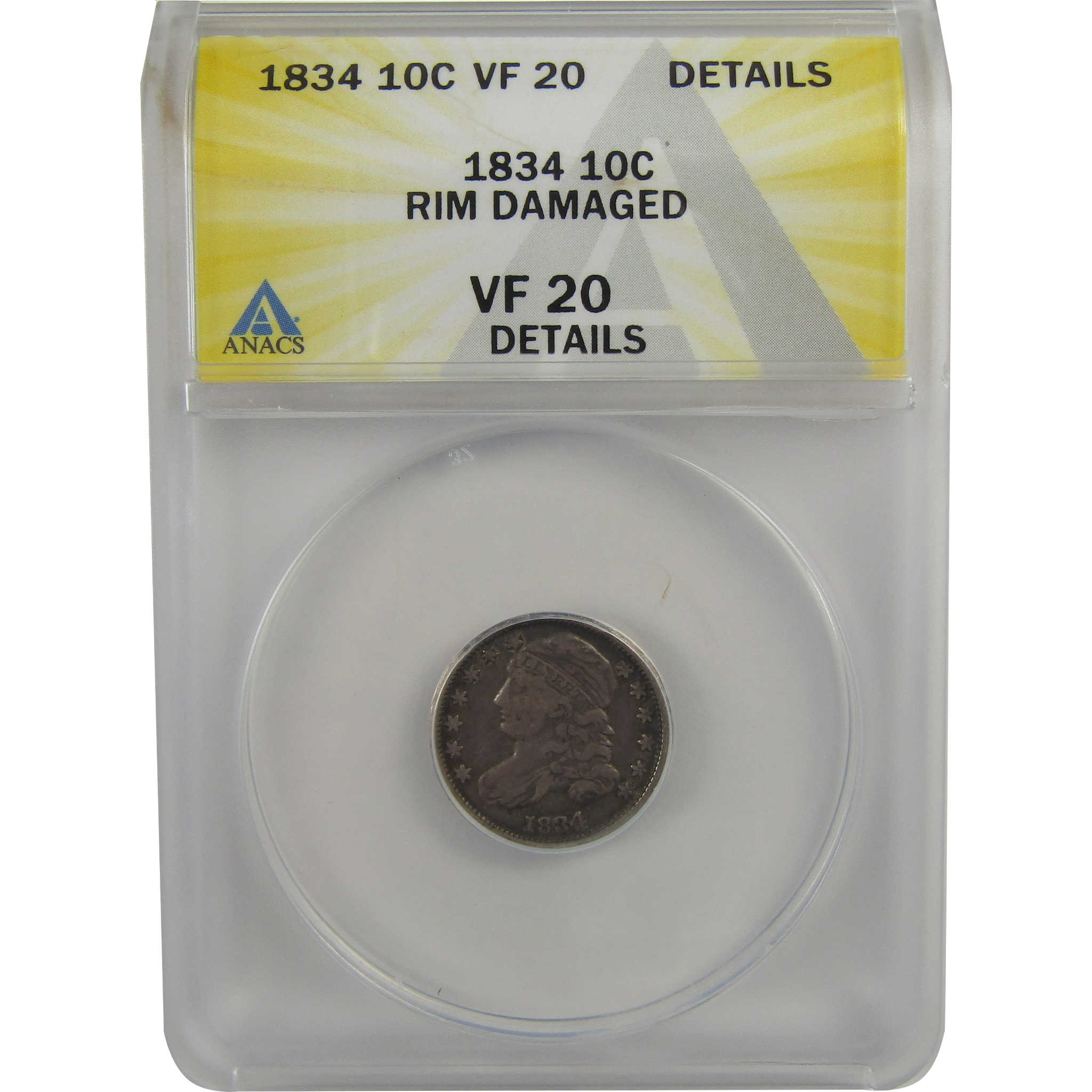 1834 Capped Bust Dime VF 20 Details ANACS Silver 10c Coin SKU:I22322