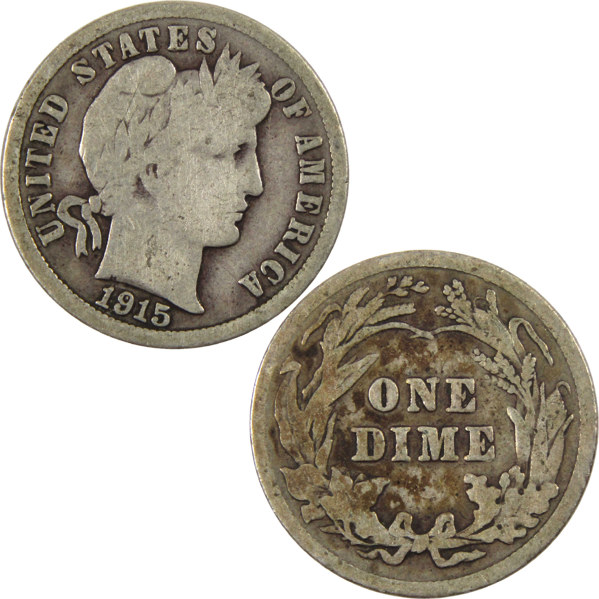 1915 Barber Dime Circulated Silver 10c Coin Collectible