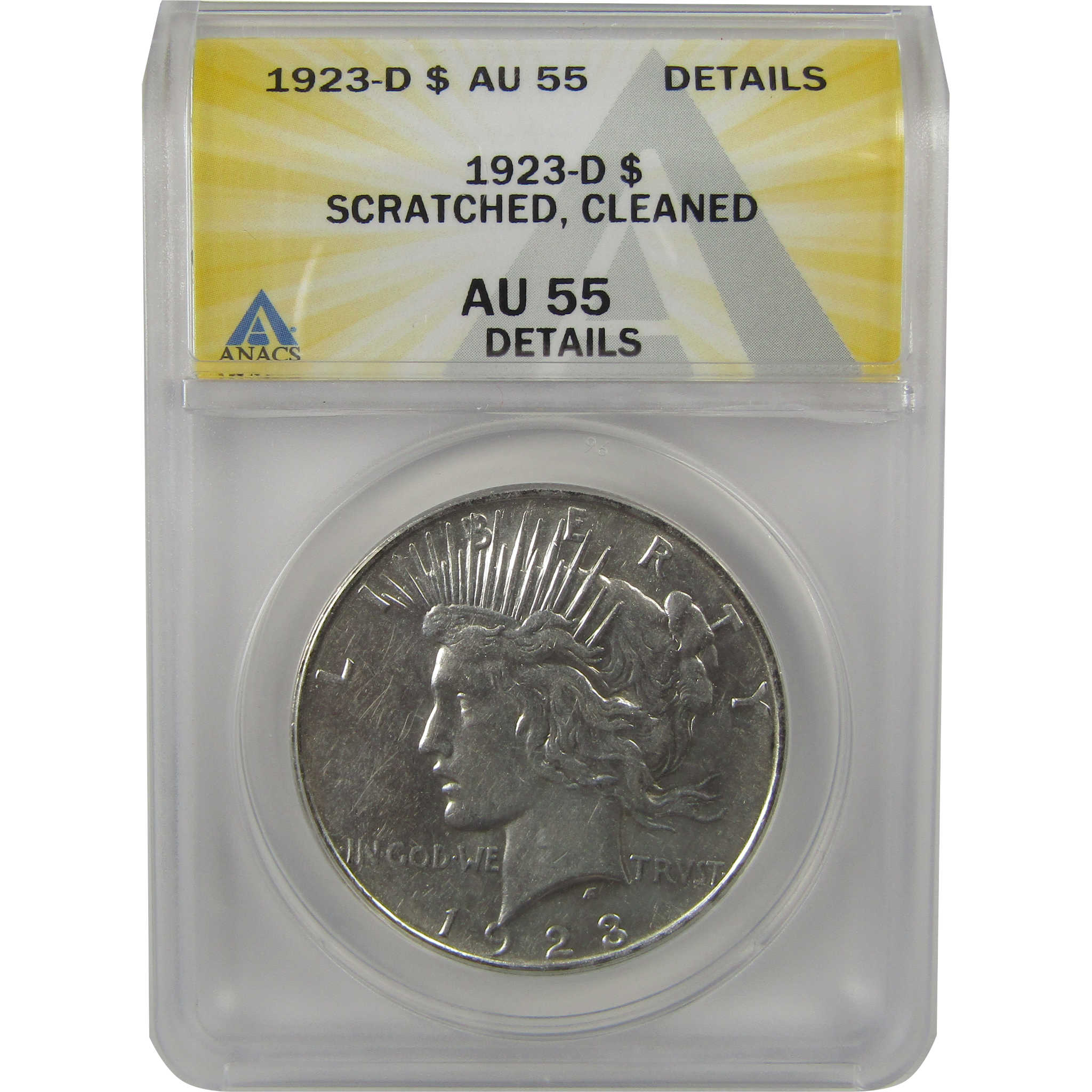 1923 D Peace Dollar AU 55 Details ANACS Silver $1 Coin SKU:I22370