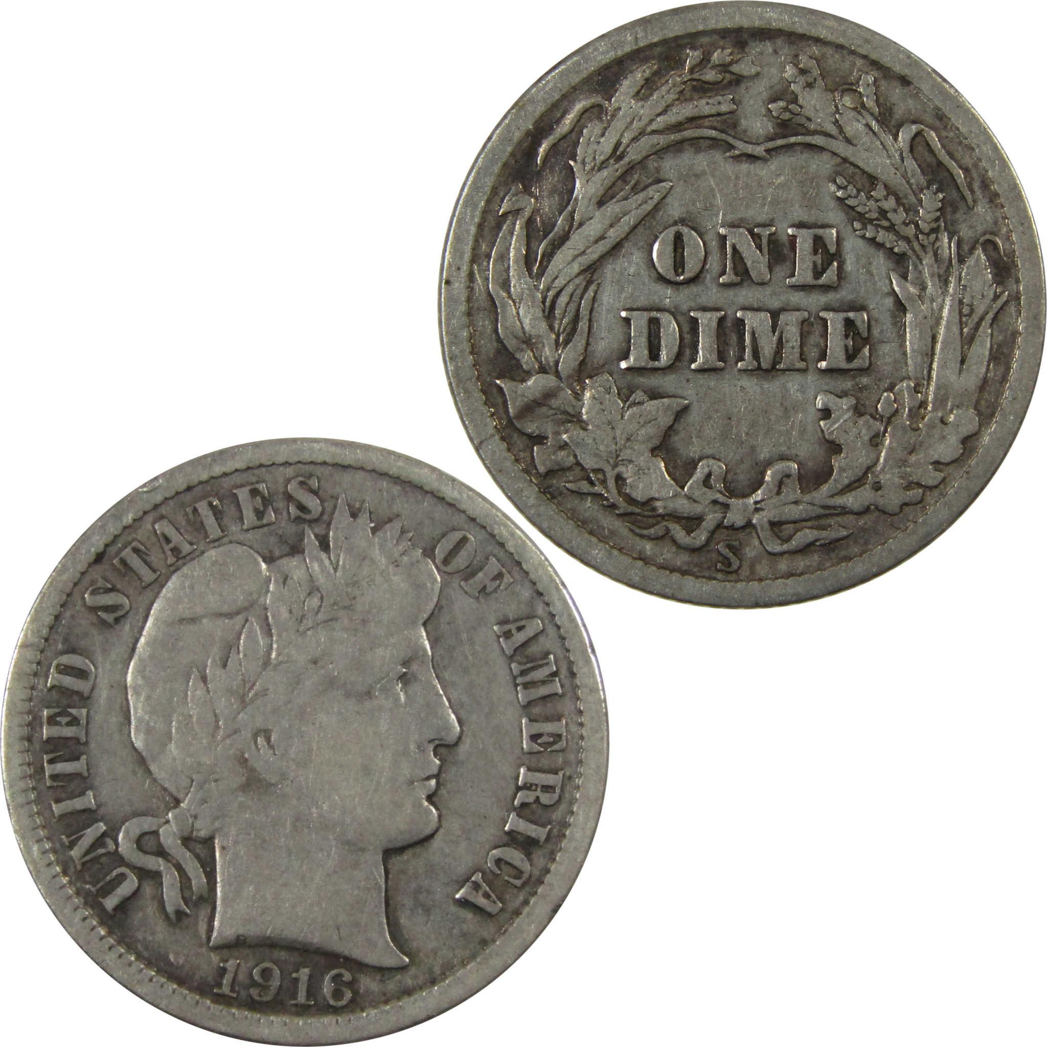1916 S Barber Silver Dime F Fine 10c Coin Collectible SKU:CP1338