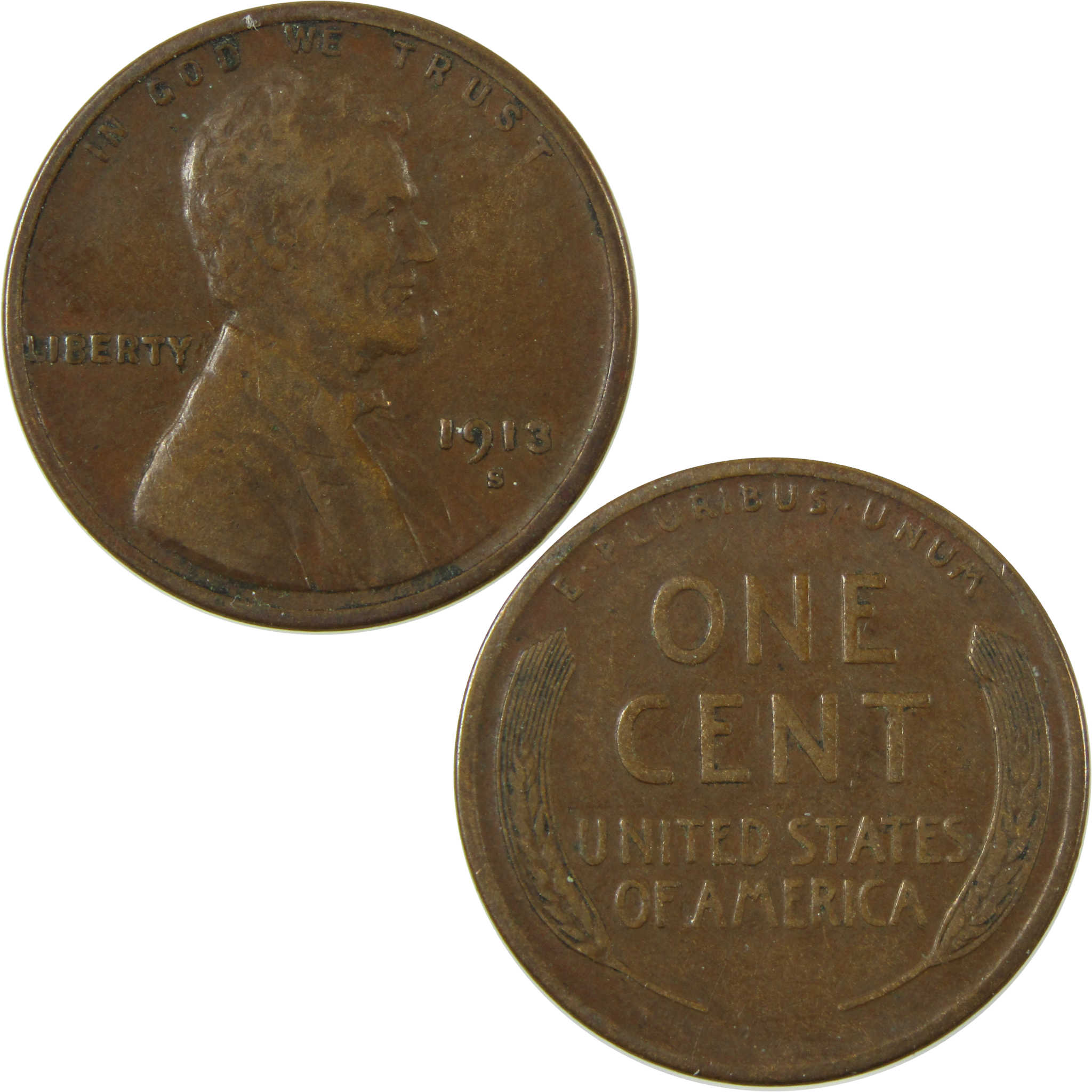 1913 S Lincoln Wheat Cent VF Very Fine Penny 1c Coin SKU:I28325