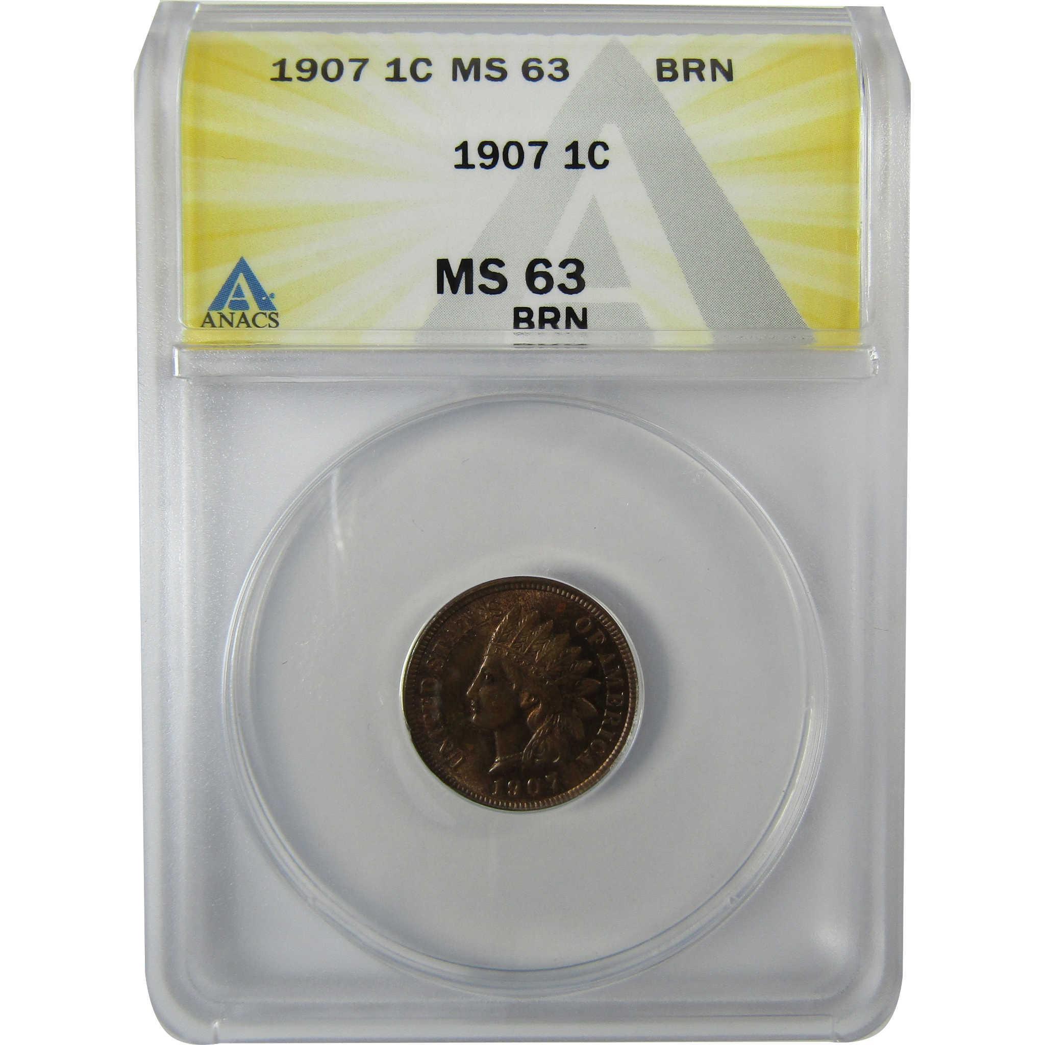 1907 Indian Head Cent MS 63 BN ANACS Penny Uncirculated SKU:CP810