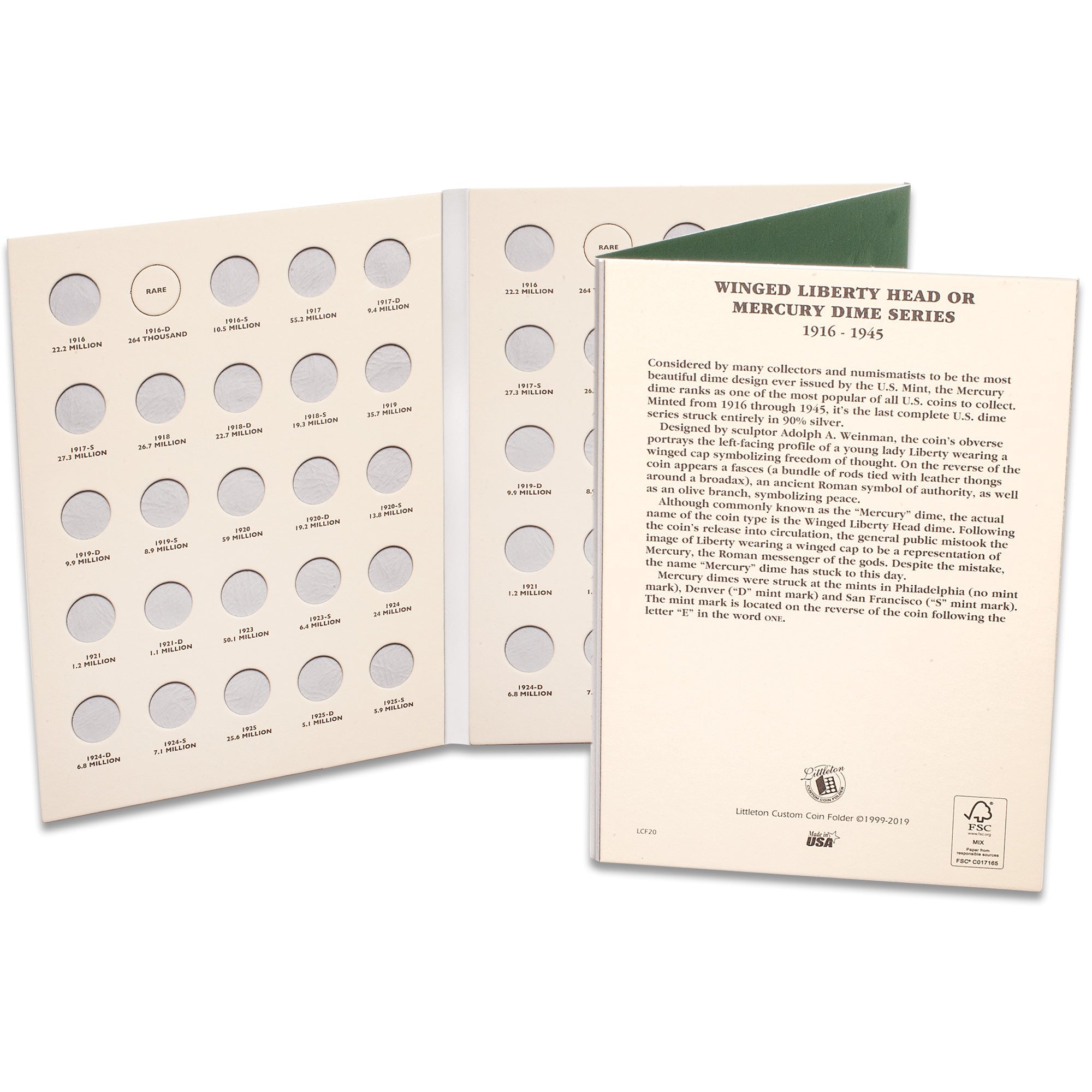 1916-1945 Mercury Dime Folder Littleton Coin Company