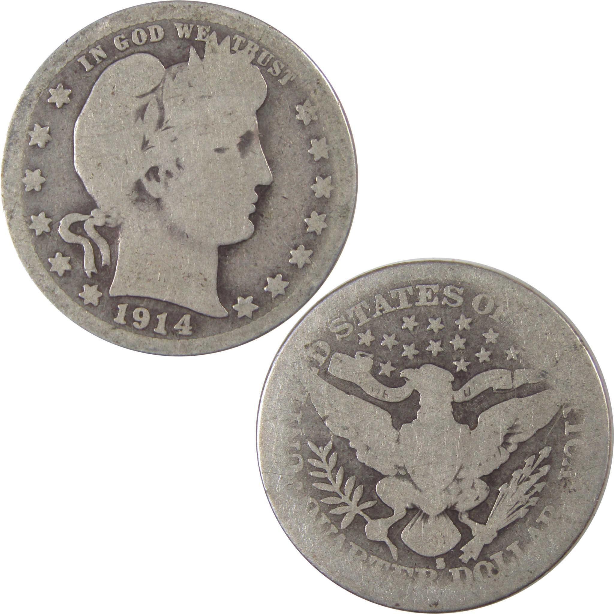 1914 S Barber Quarter AG About Good Silver 25c Coin SKU:I18079