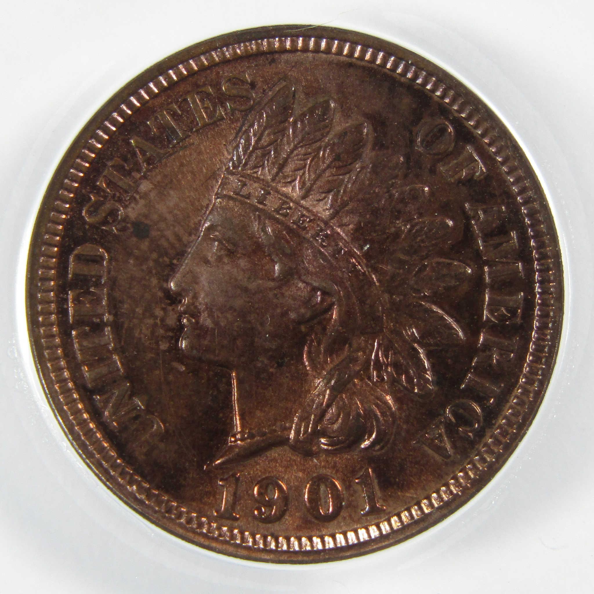 1901 Indian Head Cent PF 63 RB ANACS Penny Proof 1c Coin SKU:I25646