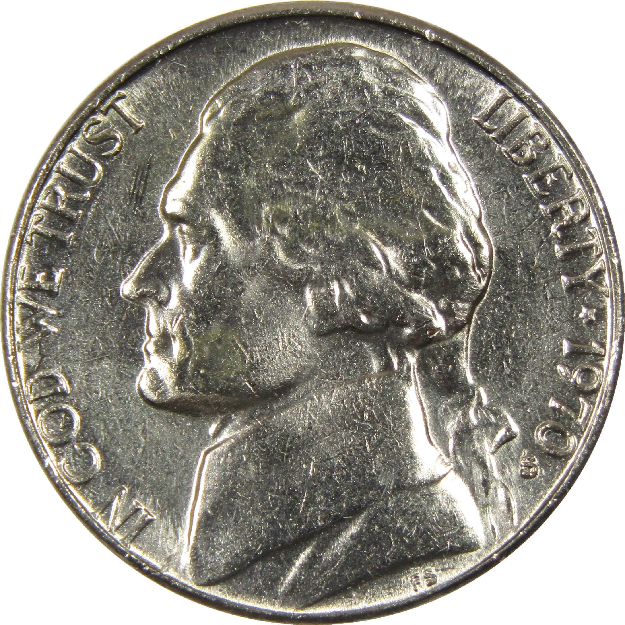 1970 Jefferson nickel coin obverse with profile portrait and Liberty inscription