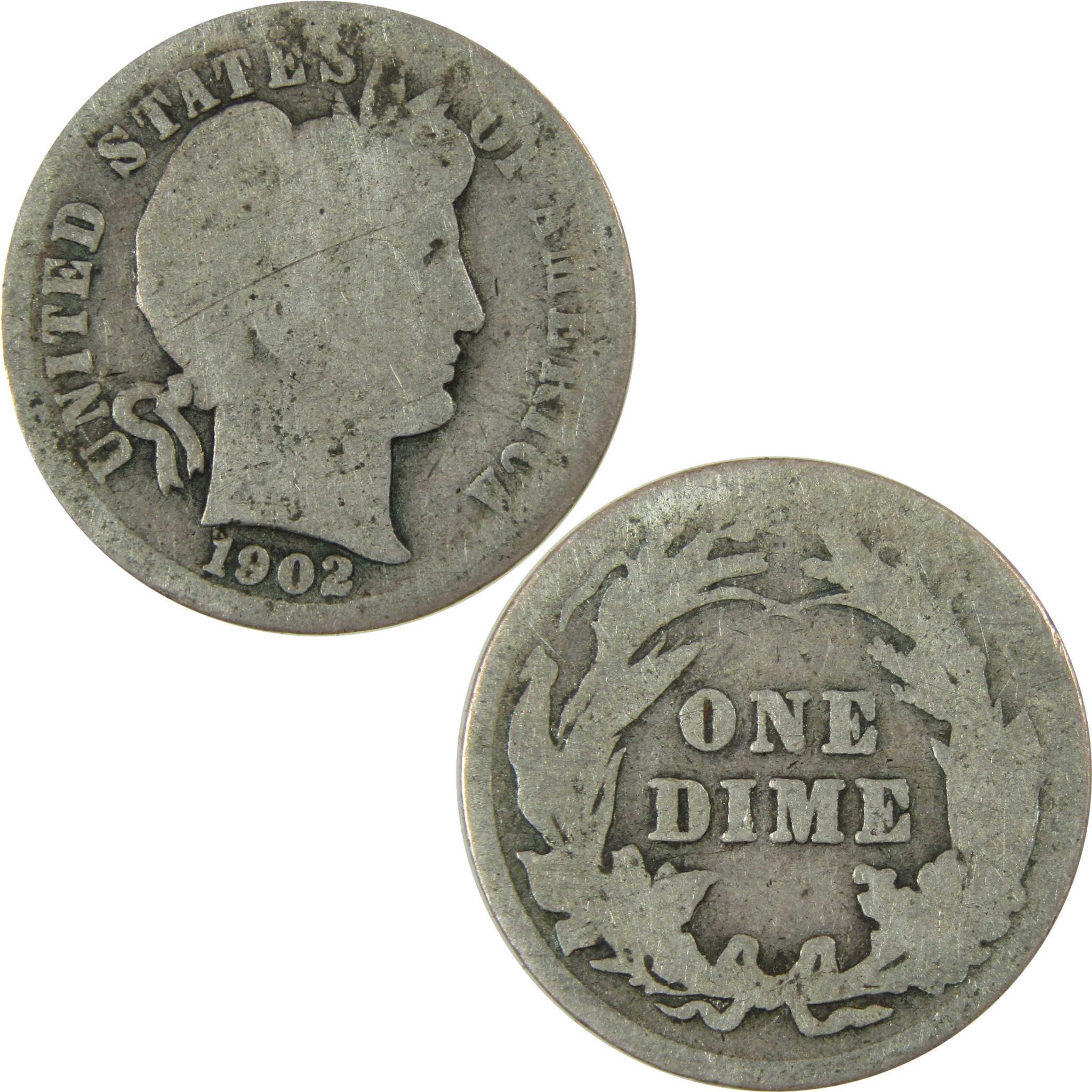 1902 Barber Silver Dime AG About Good 10c Coin Collectible SKU:CP723