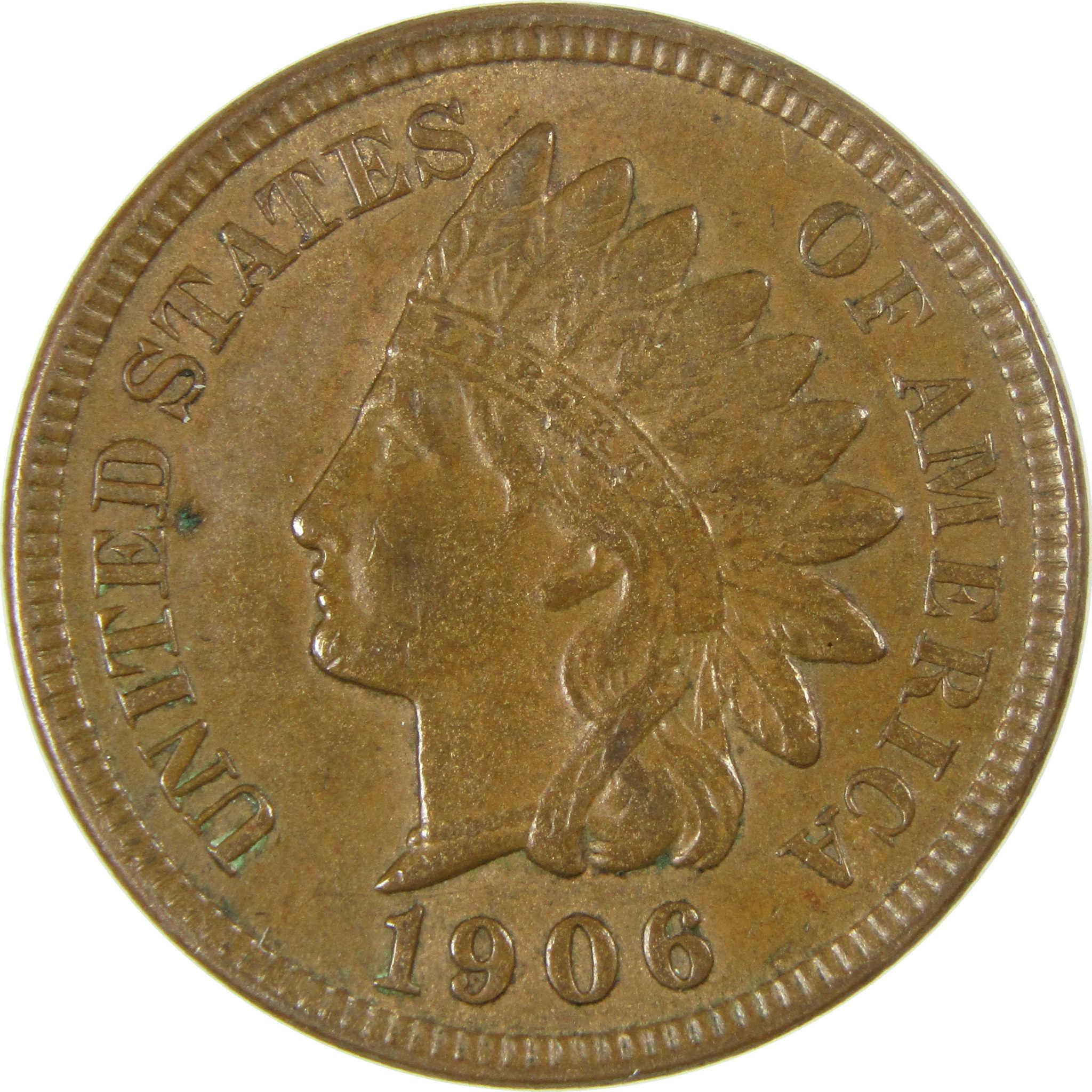 1906 Indian Head Cent AU About Uncirculated Penny 1c Coin SKU:I27091
