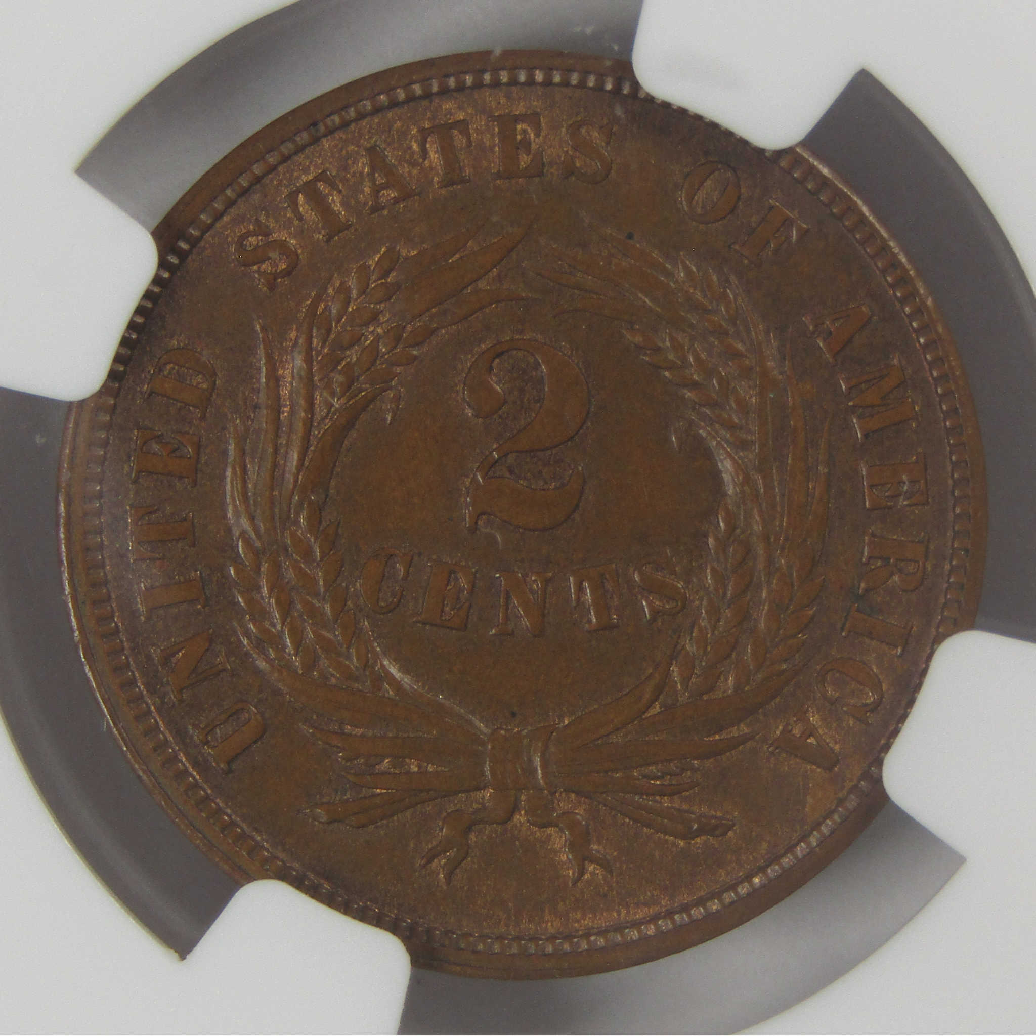 1865 Two Cent Piece MS 64 BN NGC Uncirculated 2c Coin Collectible