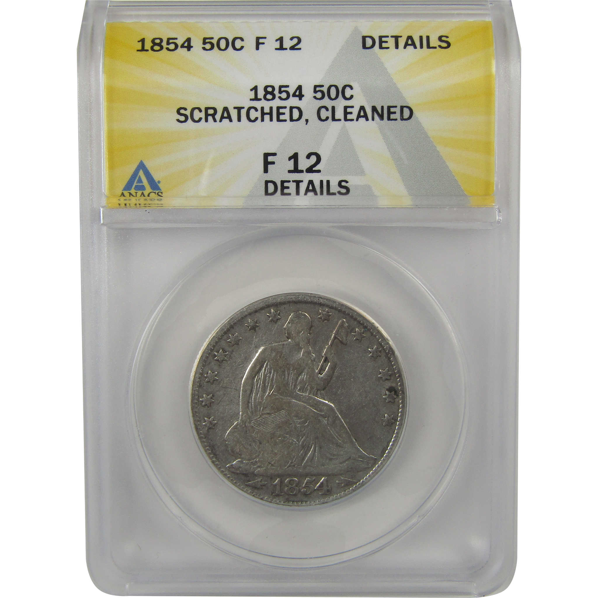 1854 Seated Liberty Half Dollar F 12 Details ANACS Silver SKU:I22336