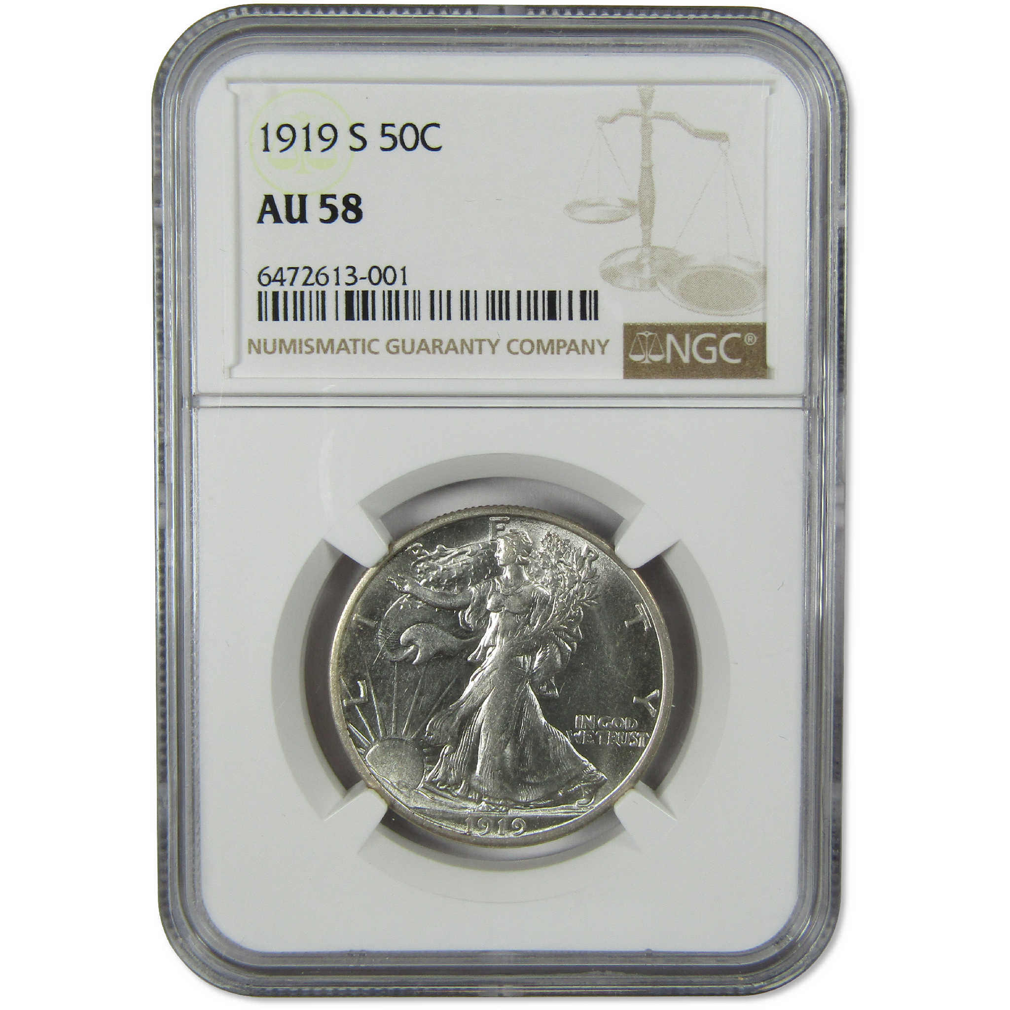 1919 S Liberty Walking Silver Half Dollar AU 58 NGC 50c Coin